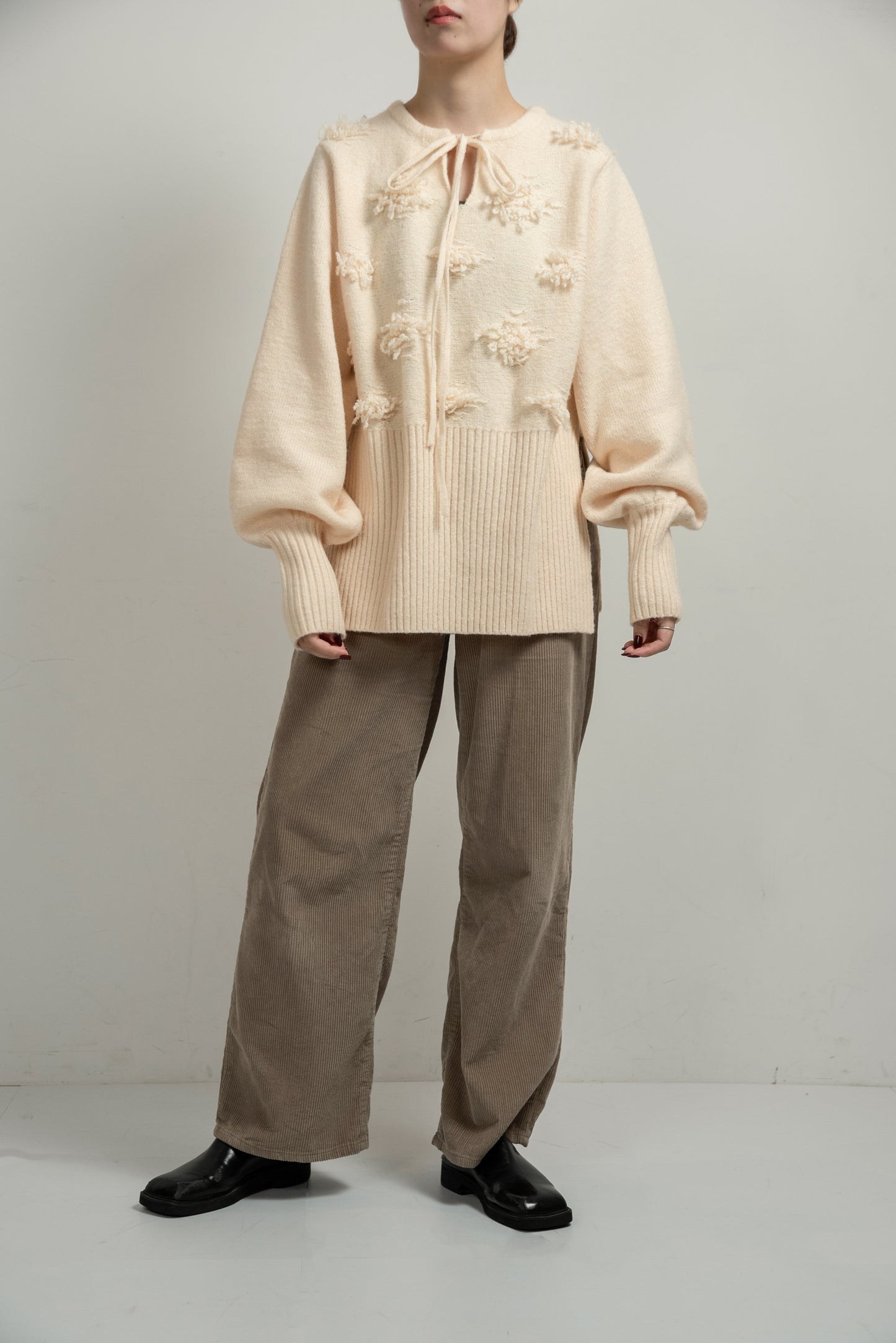 string neck 2way fringe knit