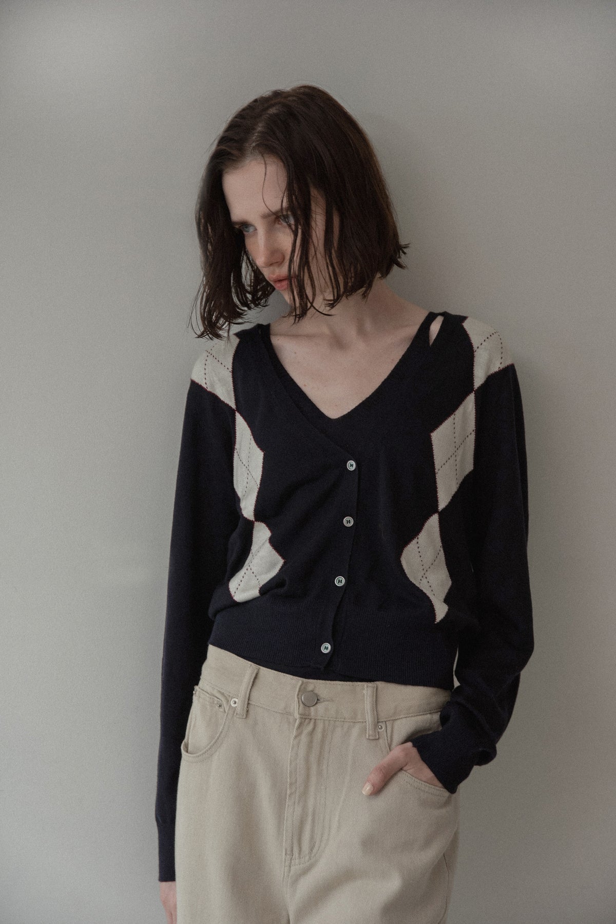 argyle cardigan cami ensemble knit