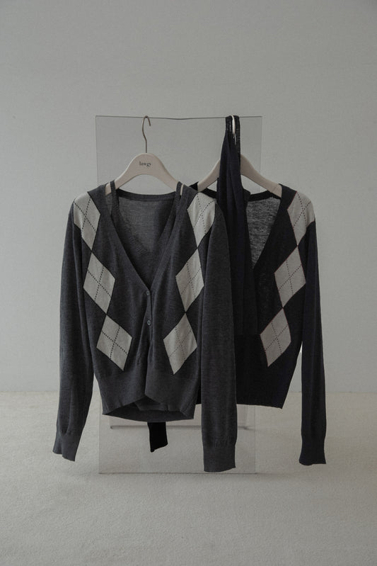 argyle cardigan cami ensemble knit