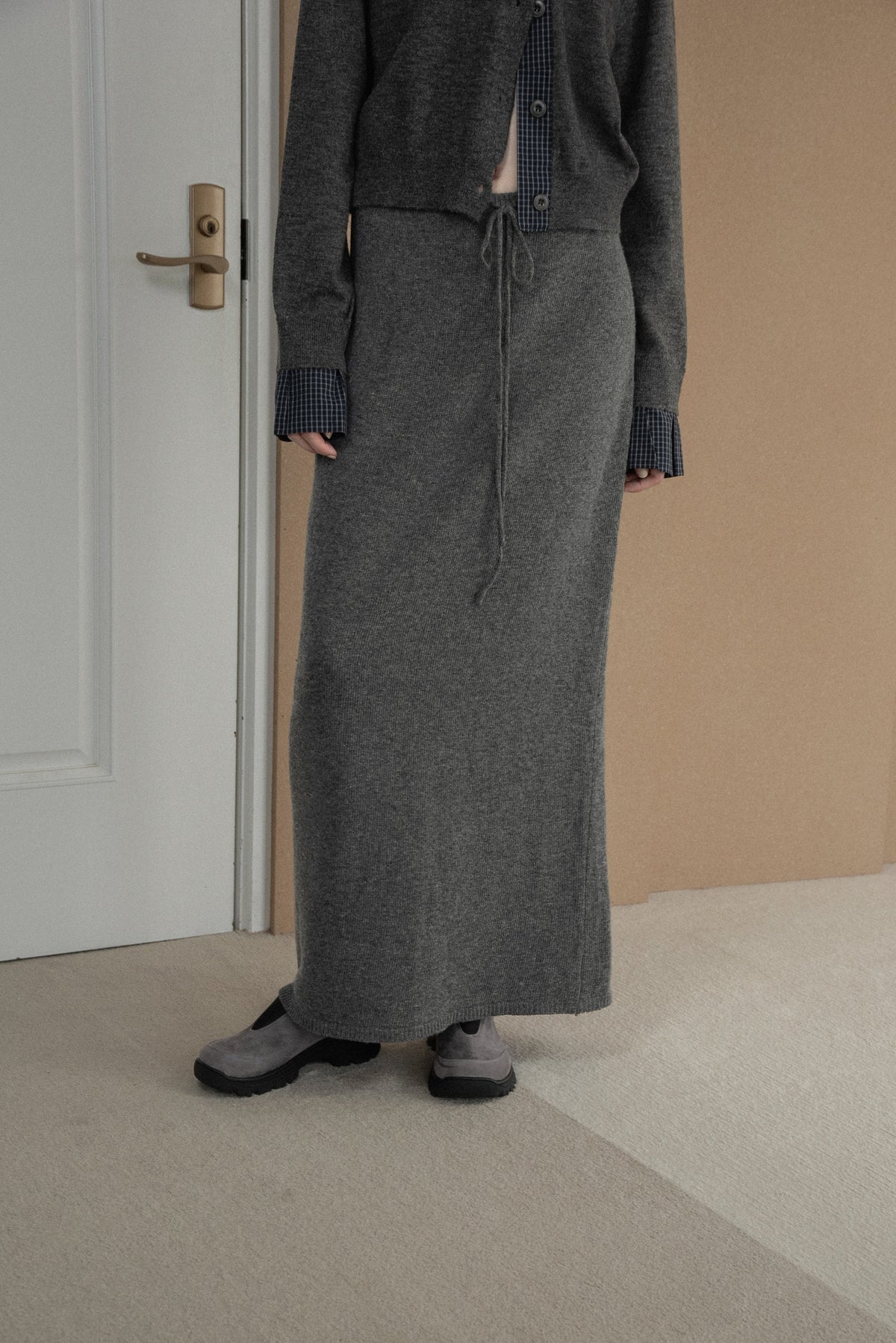 cozy drawstring knit long skirt