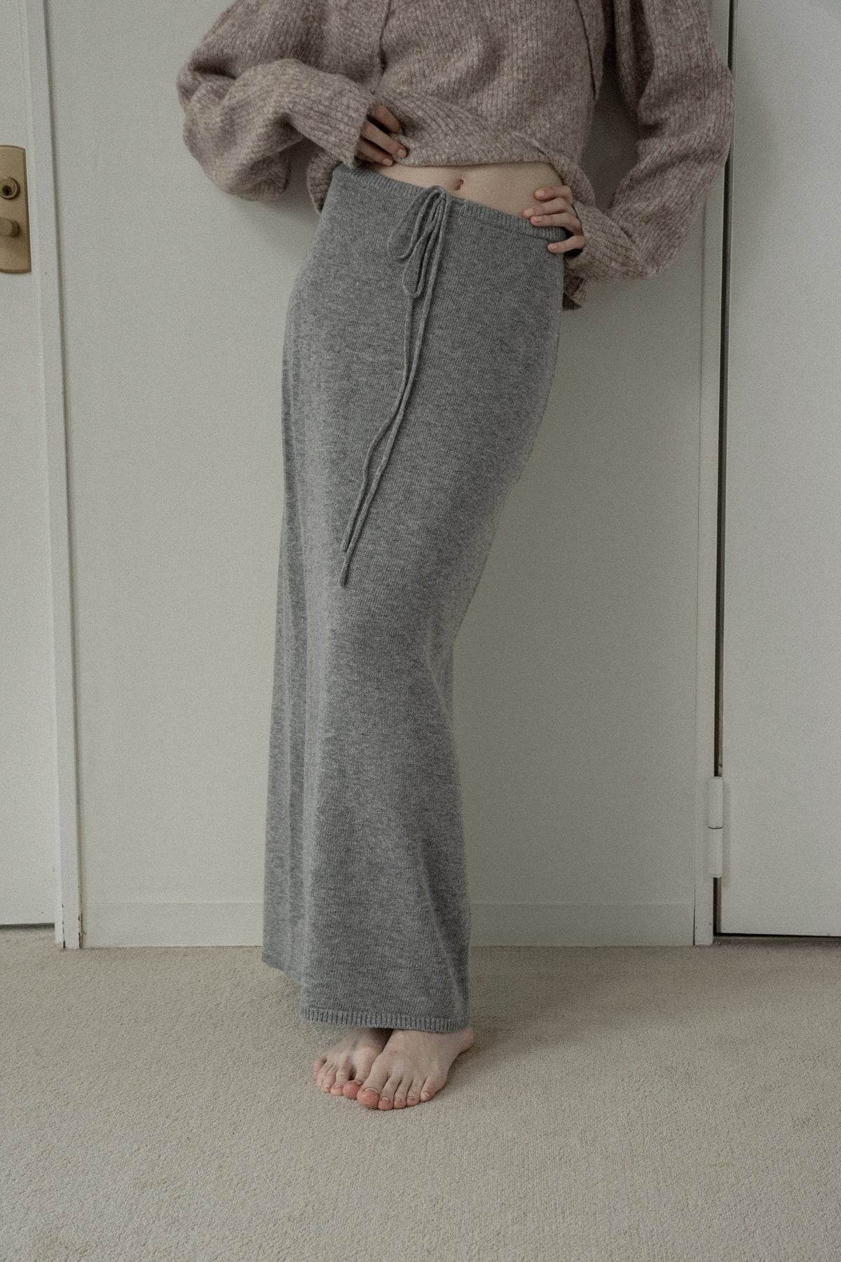 cozy drawstring knit long skirt
