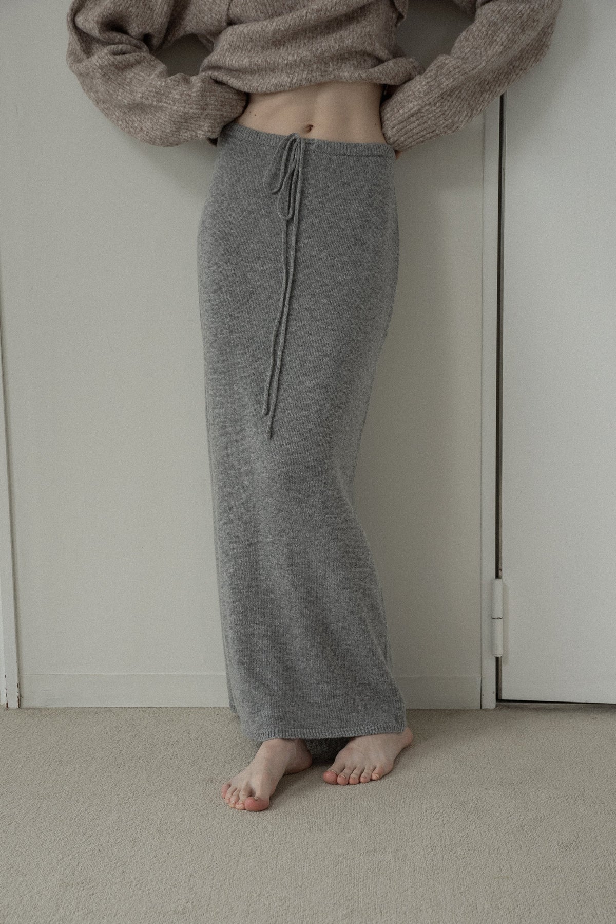 cozy drawstring knit long skirt