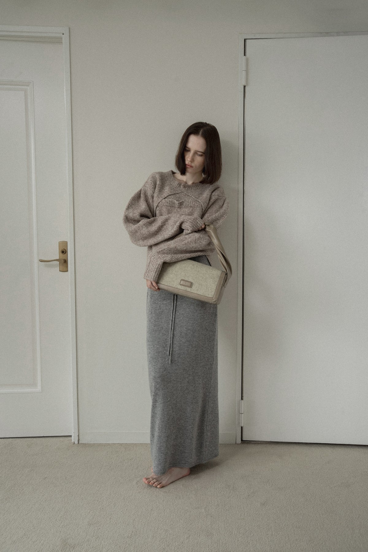combination material shoulder twist bag