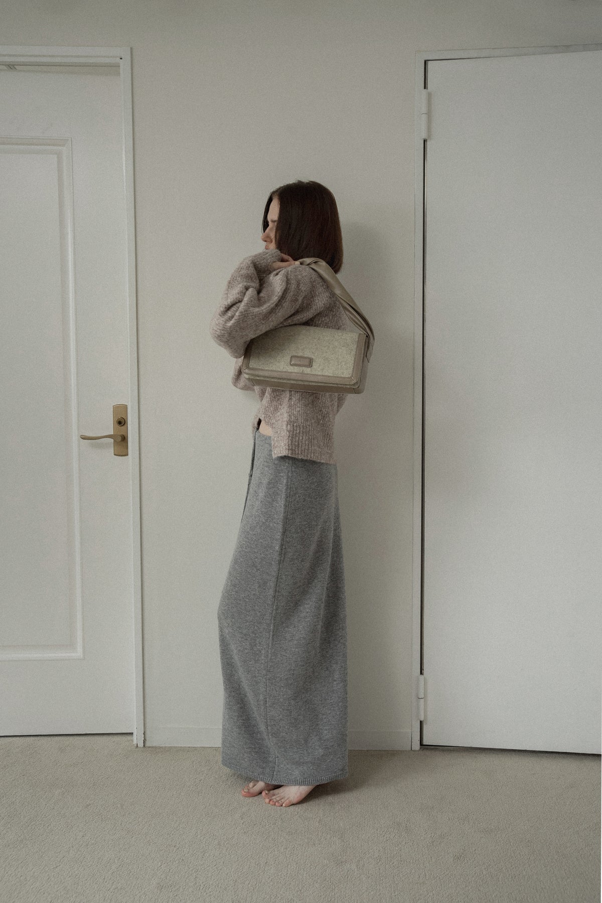 cozy drawstring knit long skirt