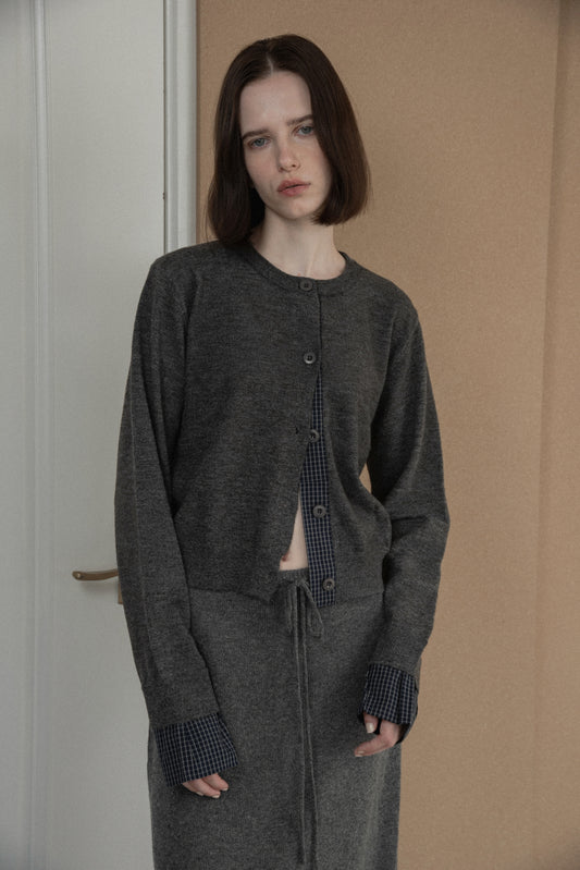 check layer knit cardigan