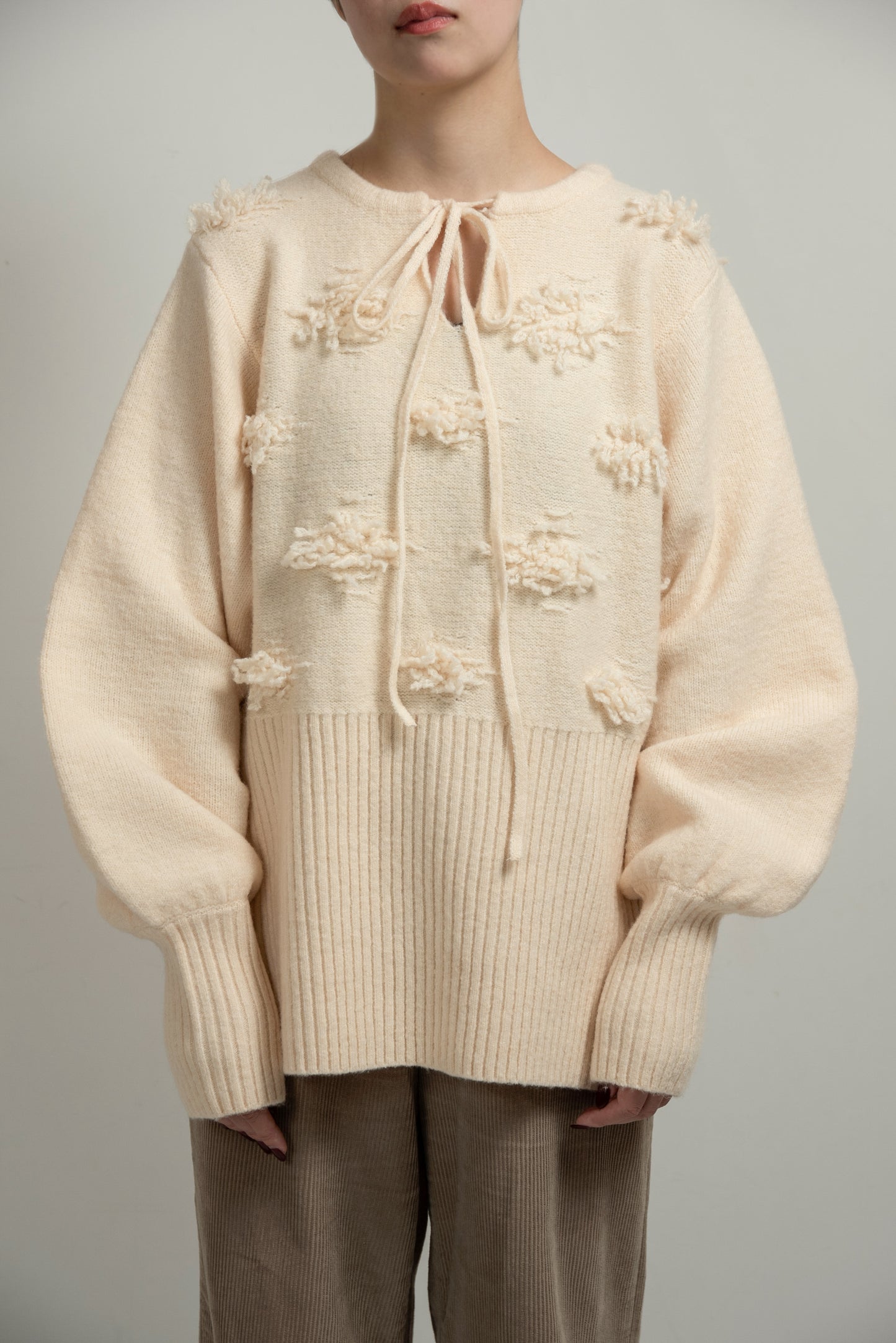 string neck 2way fringe knit