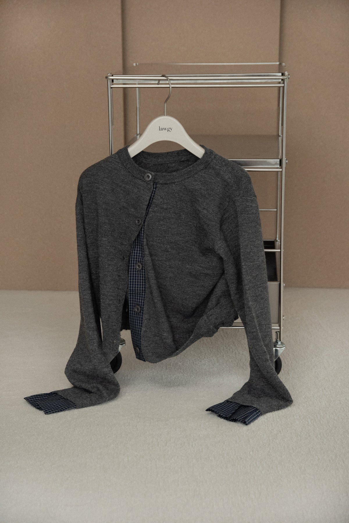 check layer knit cardigan