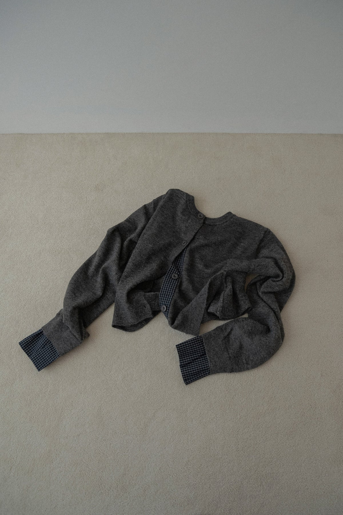 check layer knit cardigan