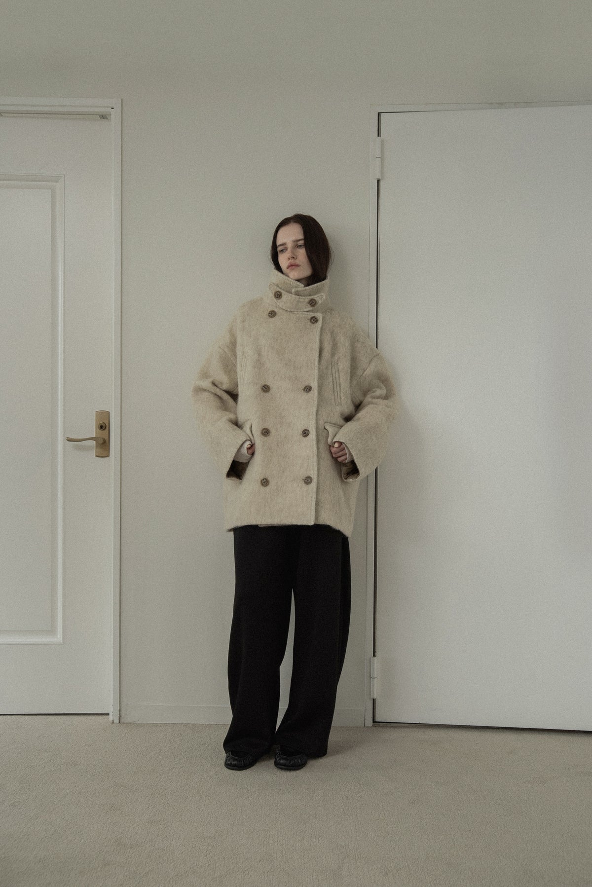 2way collar contrast cuff double coat