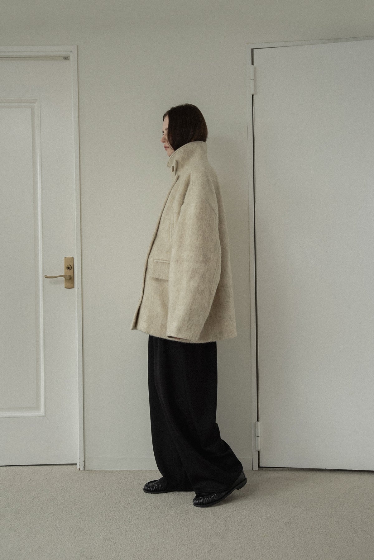 2way collar contrast cuff double coat