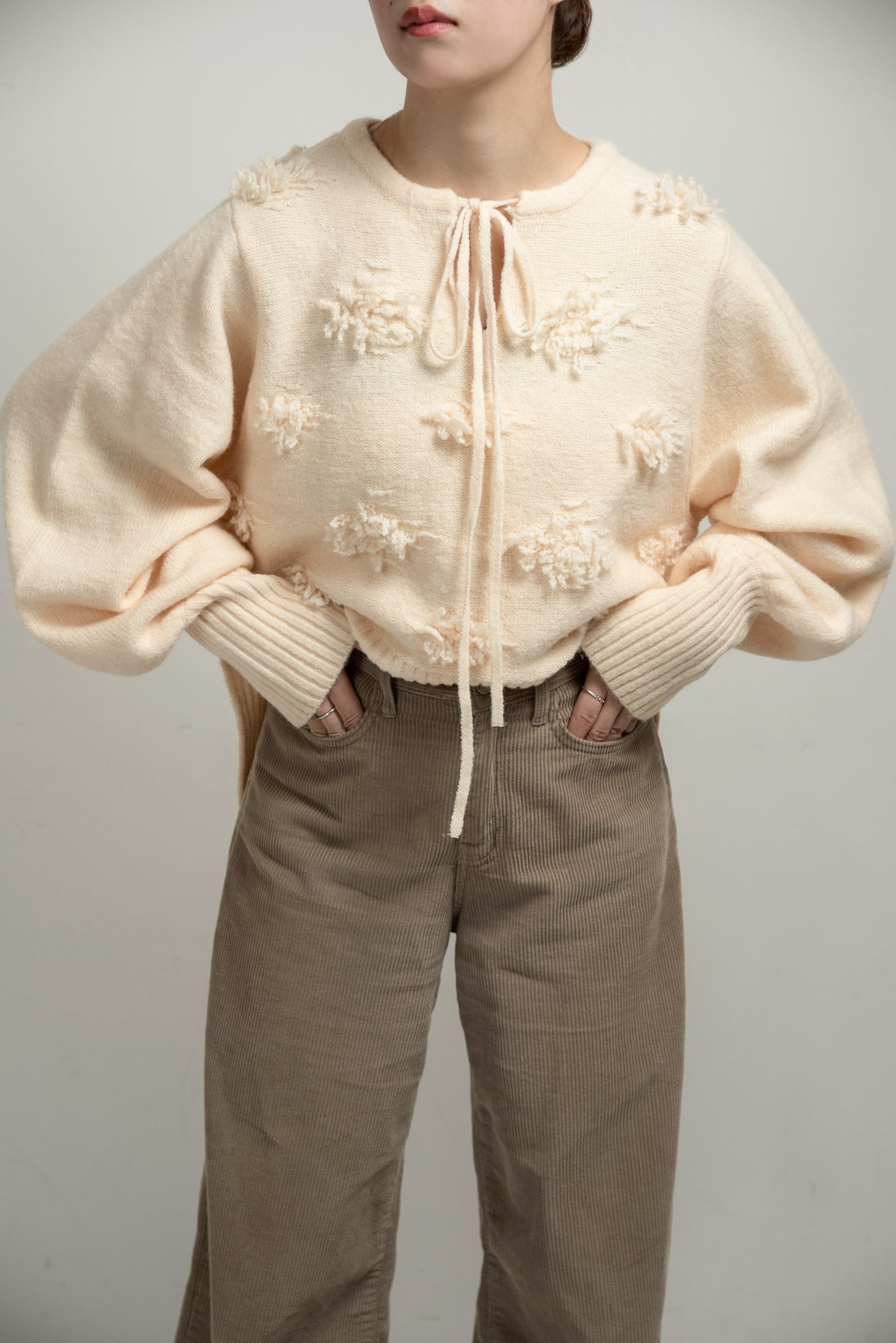 string neck 2way fringe knit