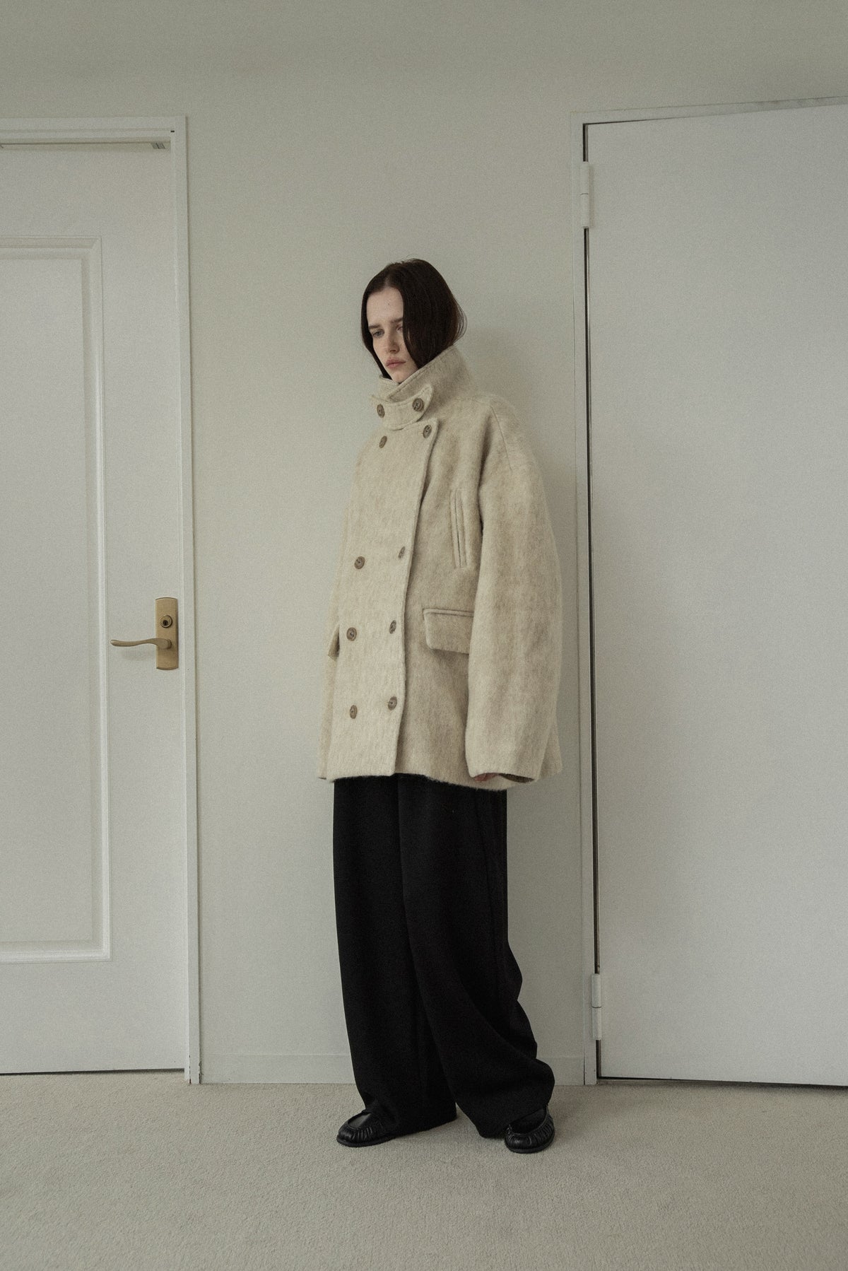 2way collar contrast cuff double coat