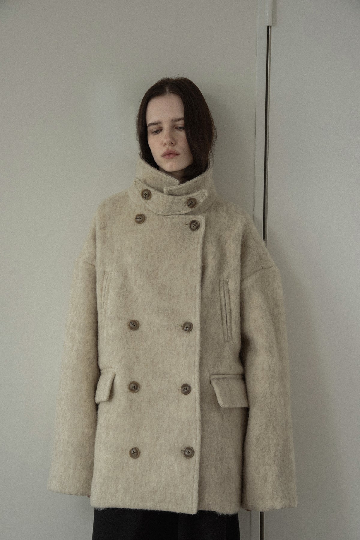 2way collar contrast cuff double coat