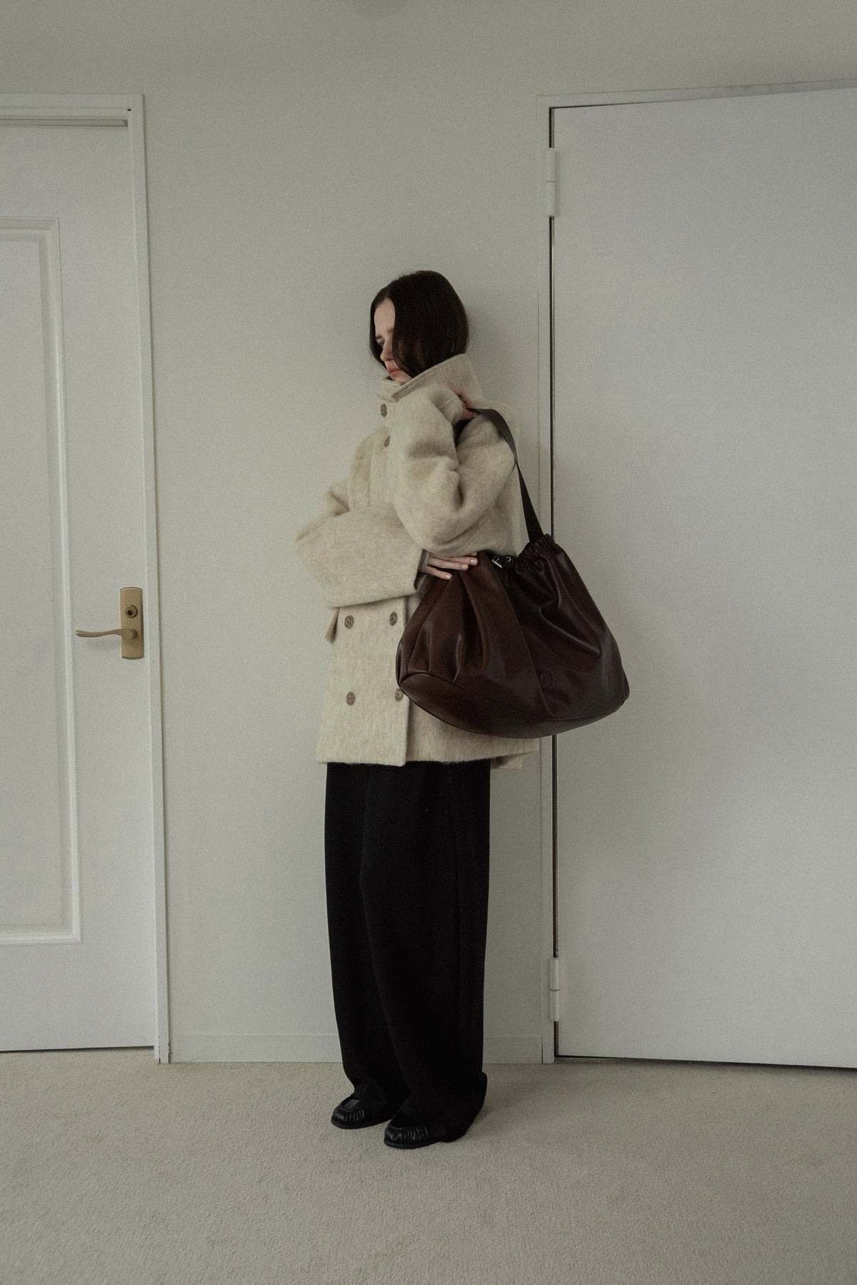 2way collar contrast cuff double coat