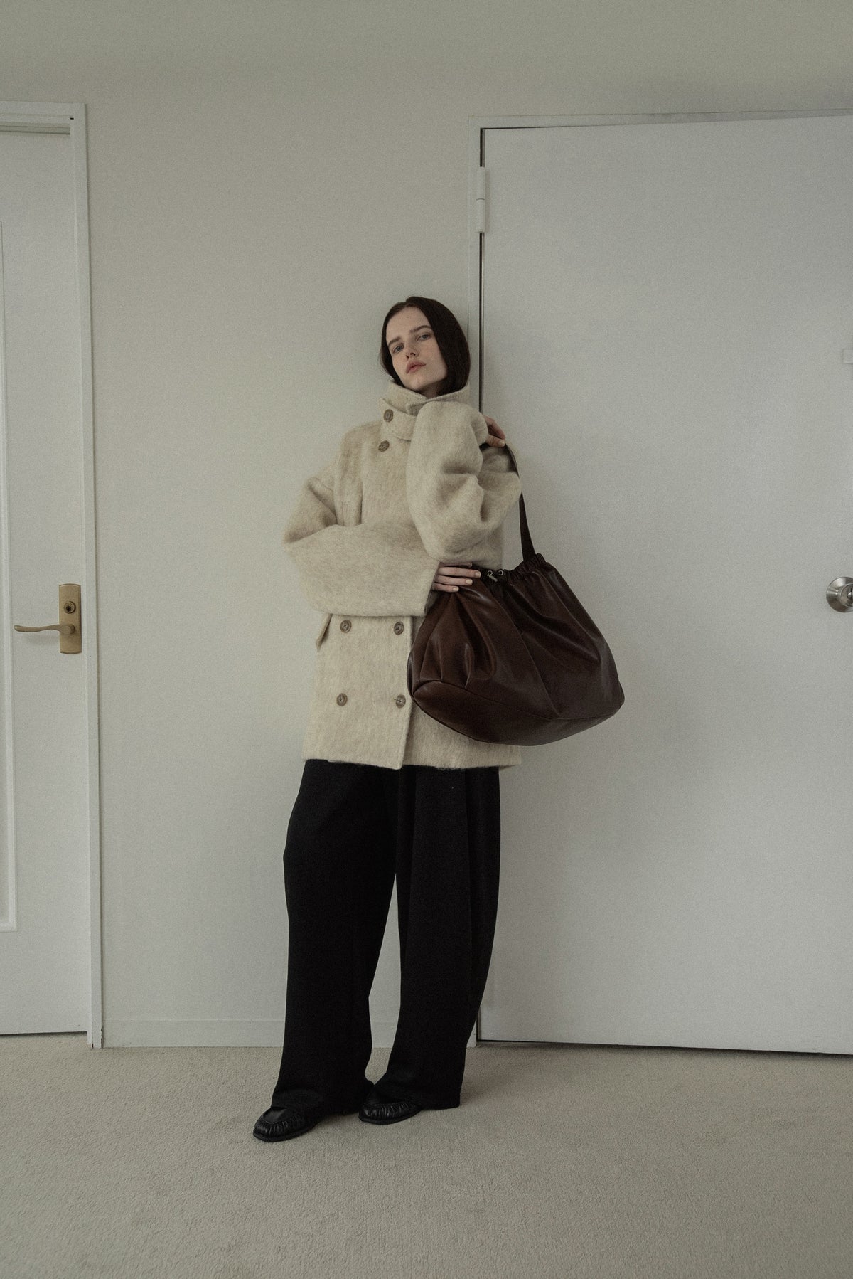 2way collar contrast cuff double coat