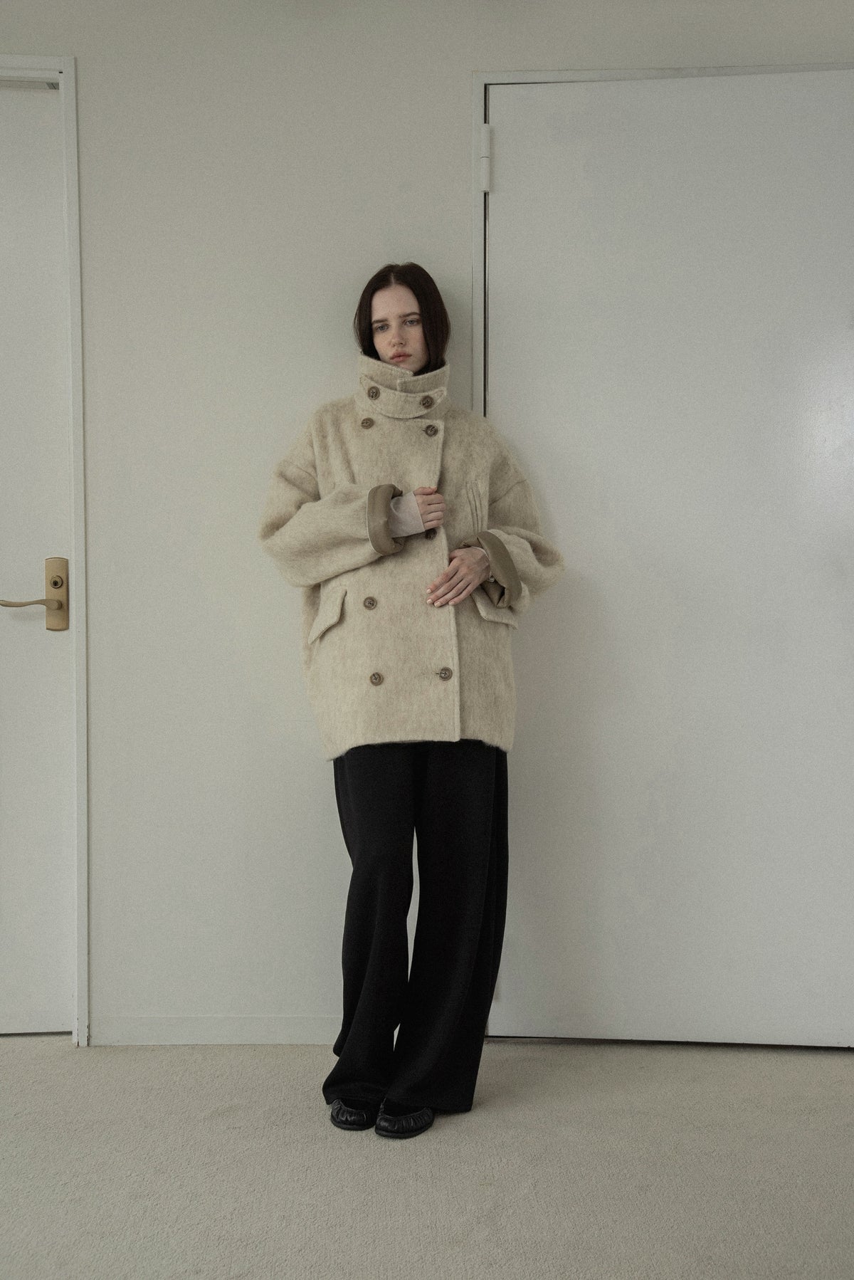 2way collar contrast cuff double coat