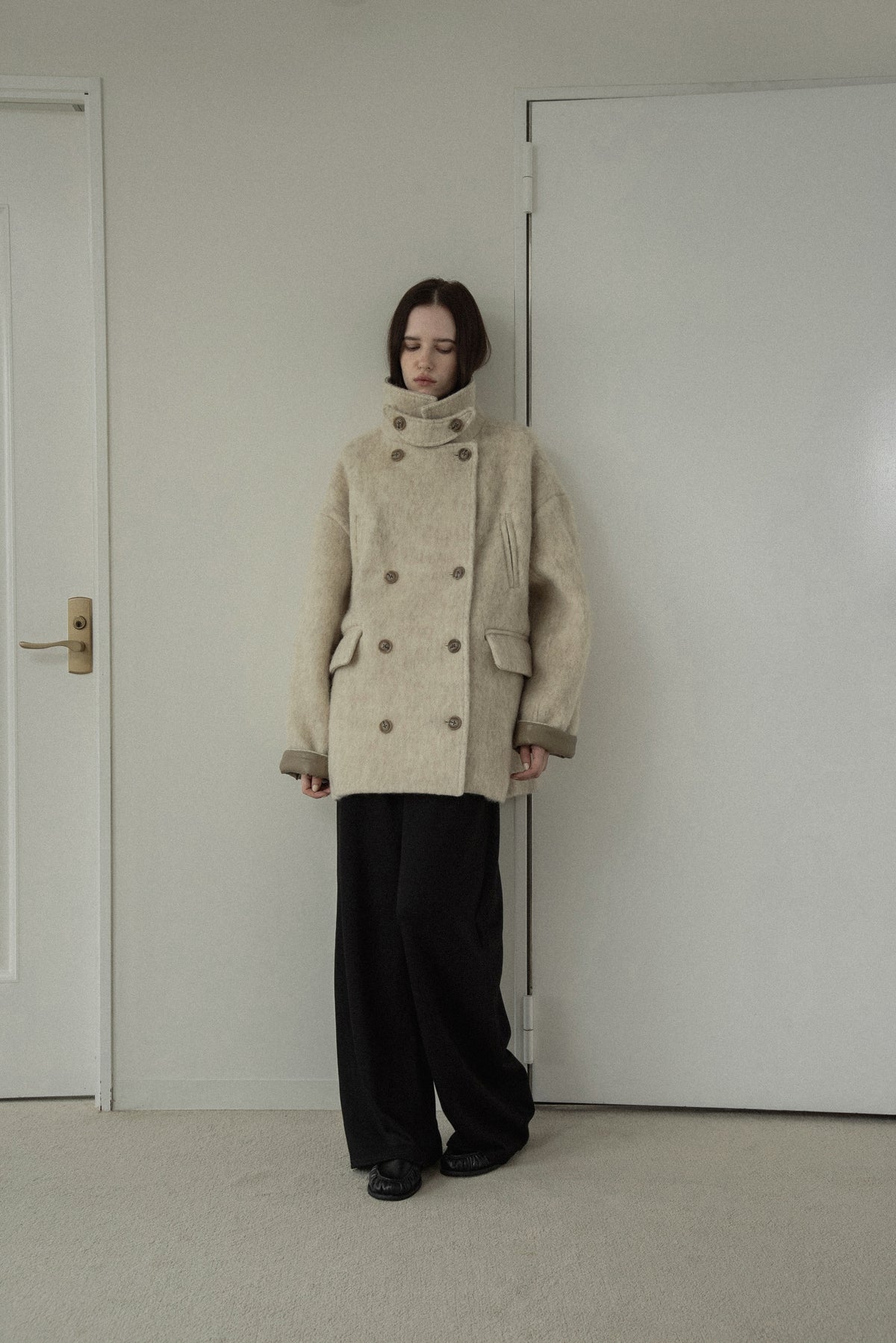 2way collar contrast cuff double coat