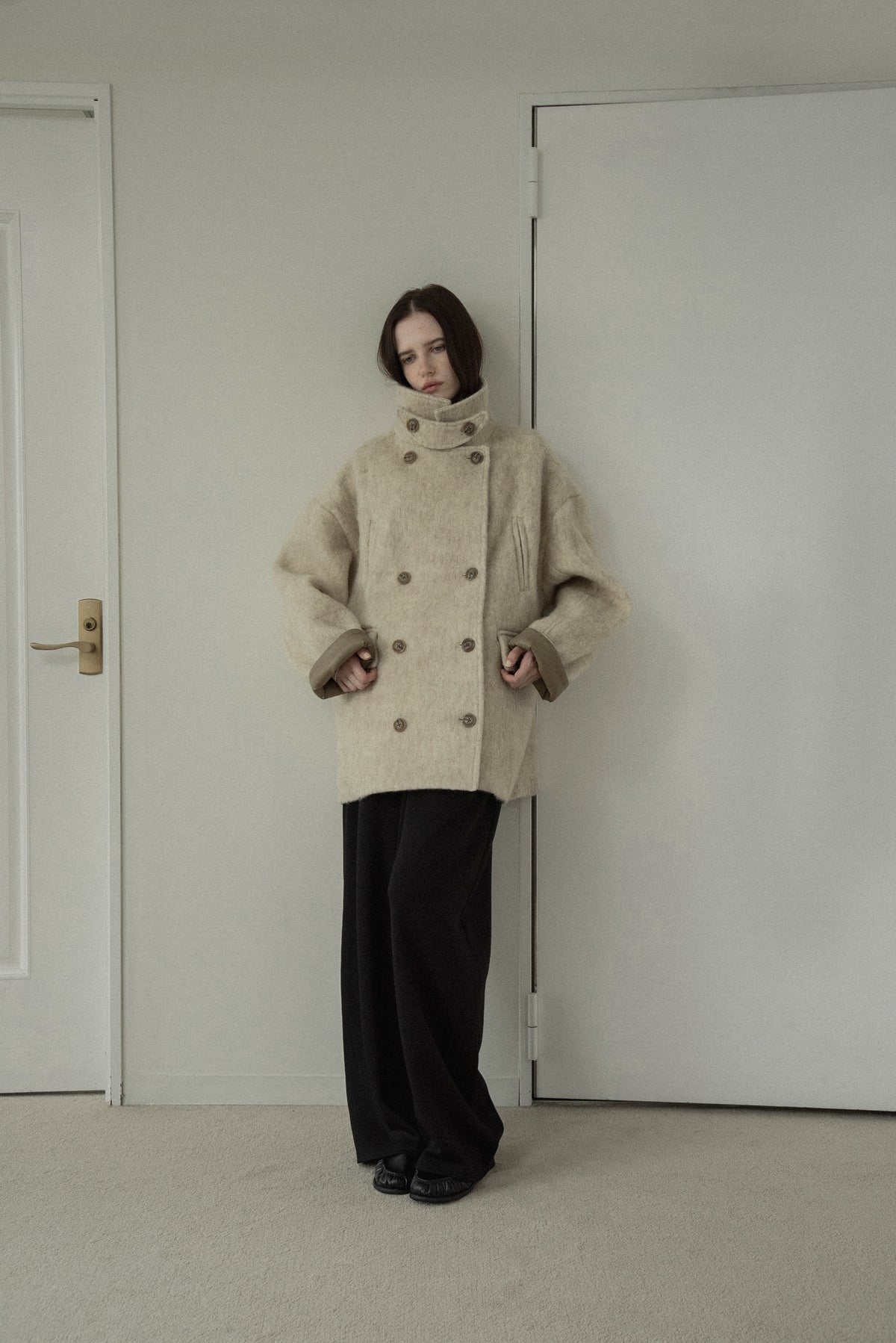 2way collar contrast cuff double coat