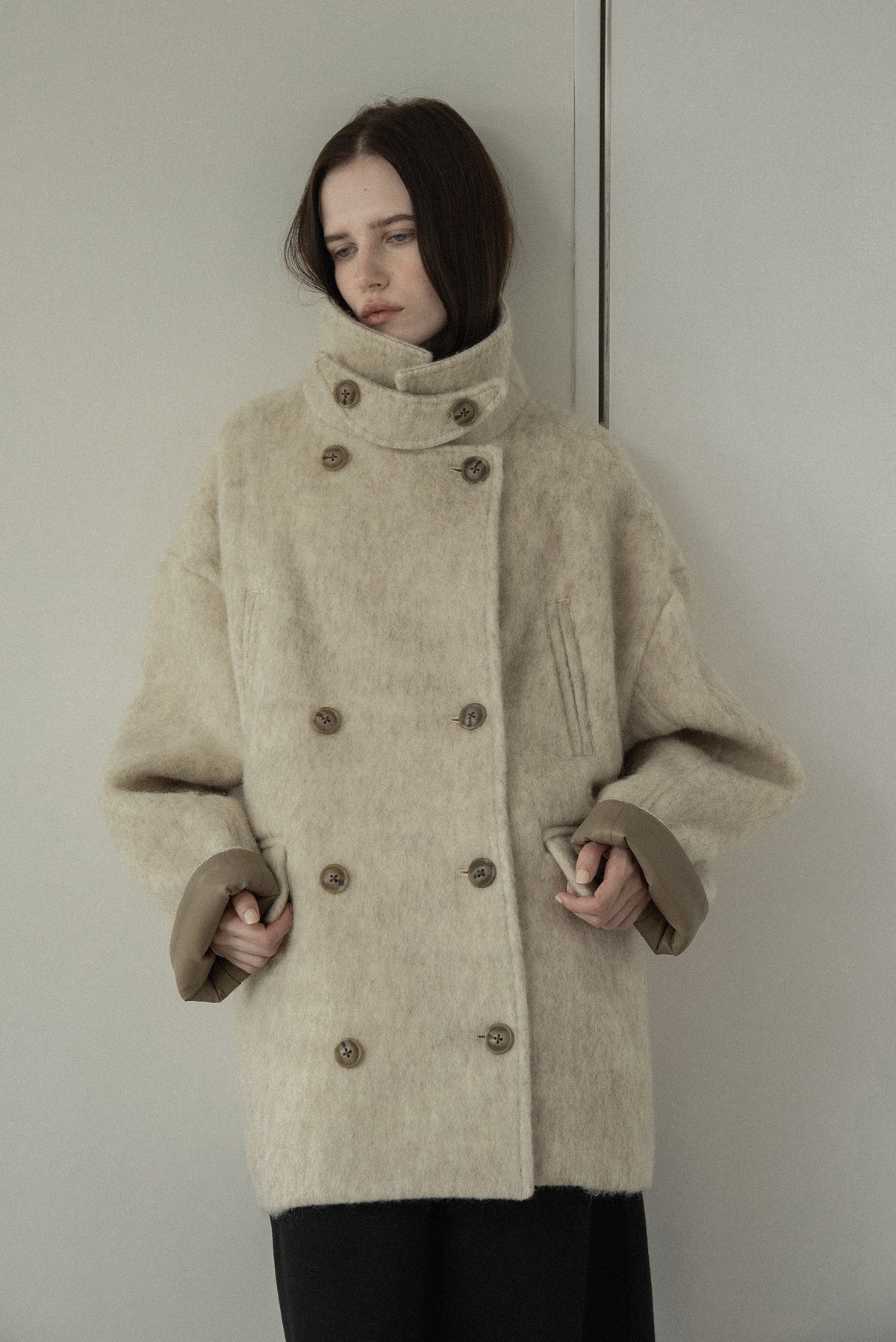 2way collar contrast cuff double coat