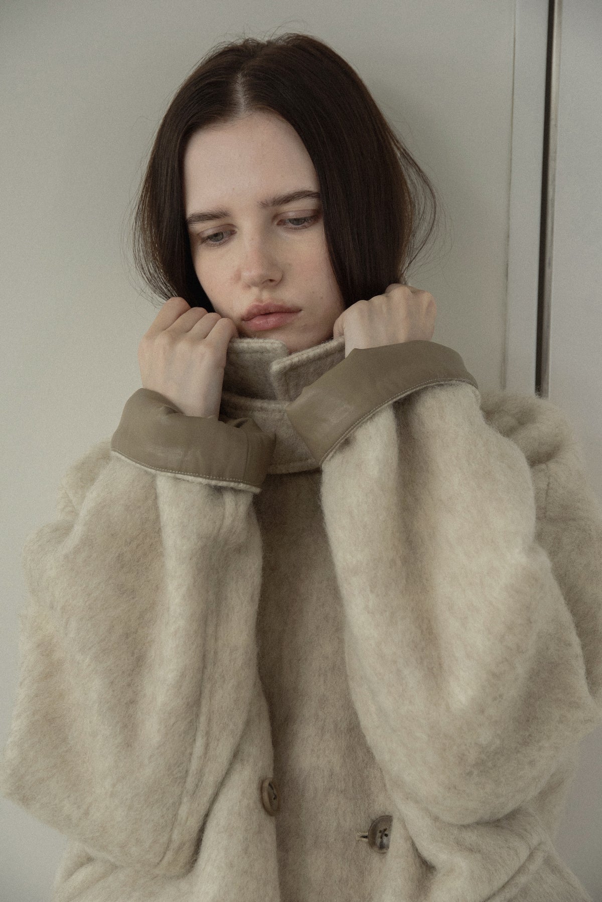 2way collar contrast cuff double coat