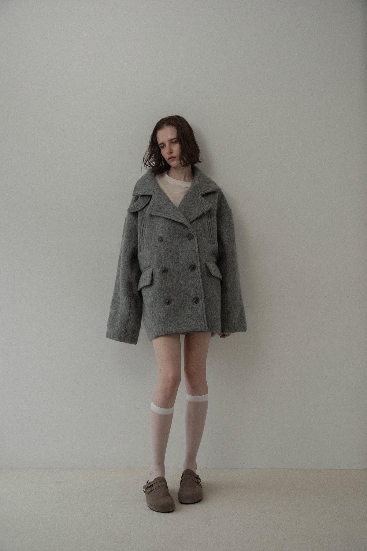 2way collar contrast cuff double coat