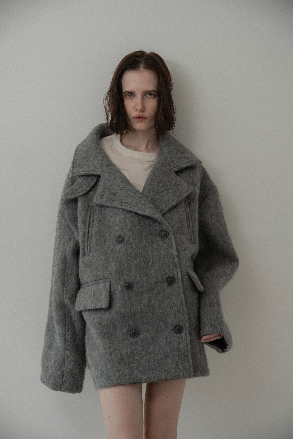2way collar contrast cuff double coat