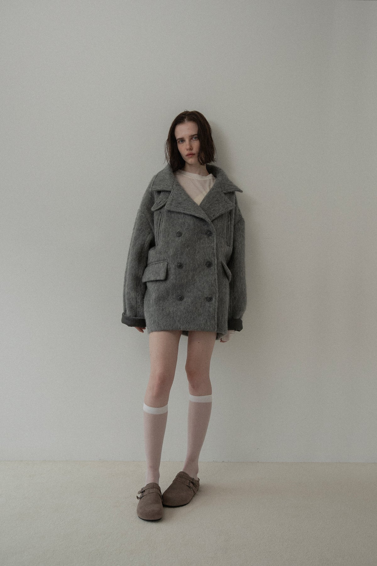 2way collar contrast cuff double coat