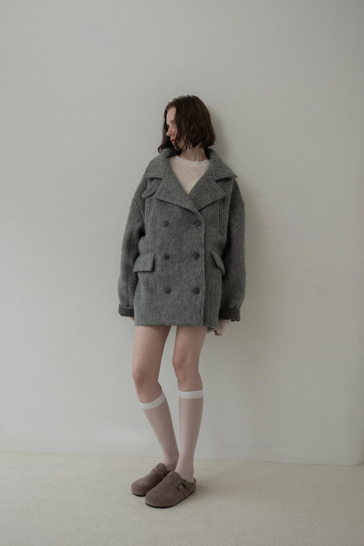 2way collar contrast cuff double coat