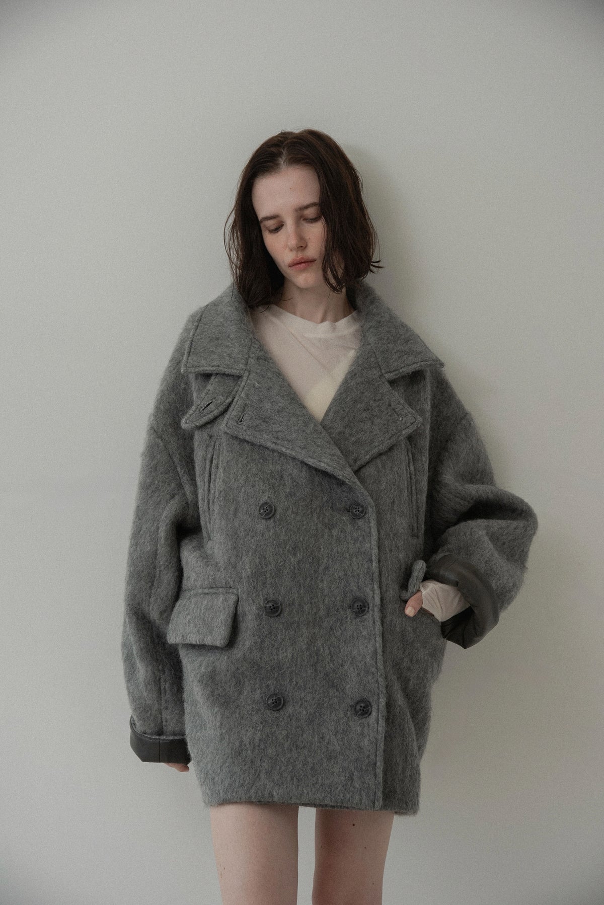 2way collar contrast cuff double coat