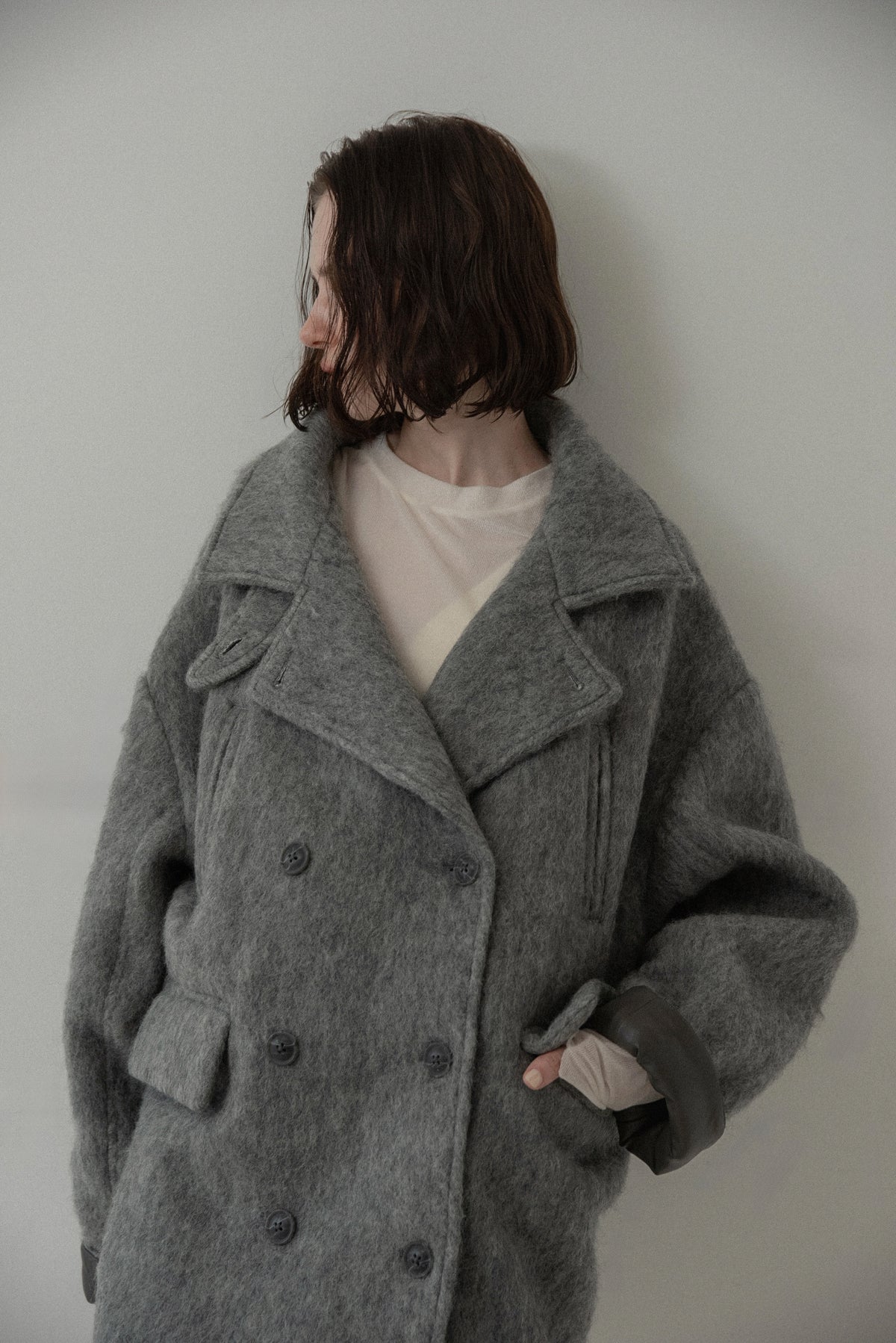 2way collar contrast cuff double coat