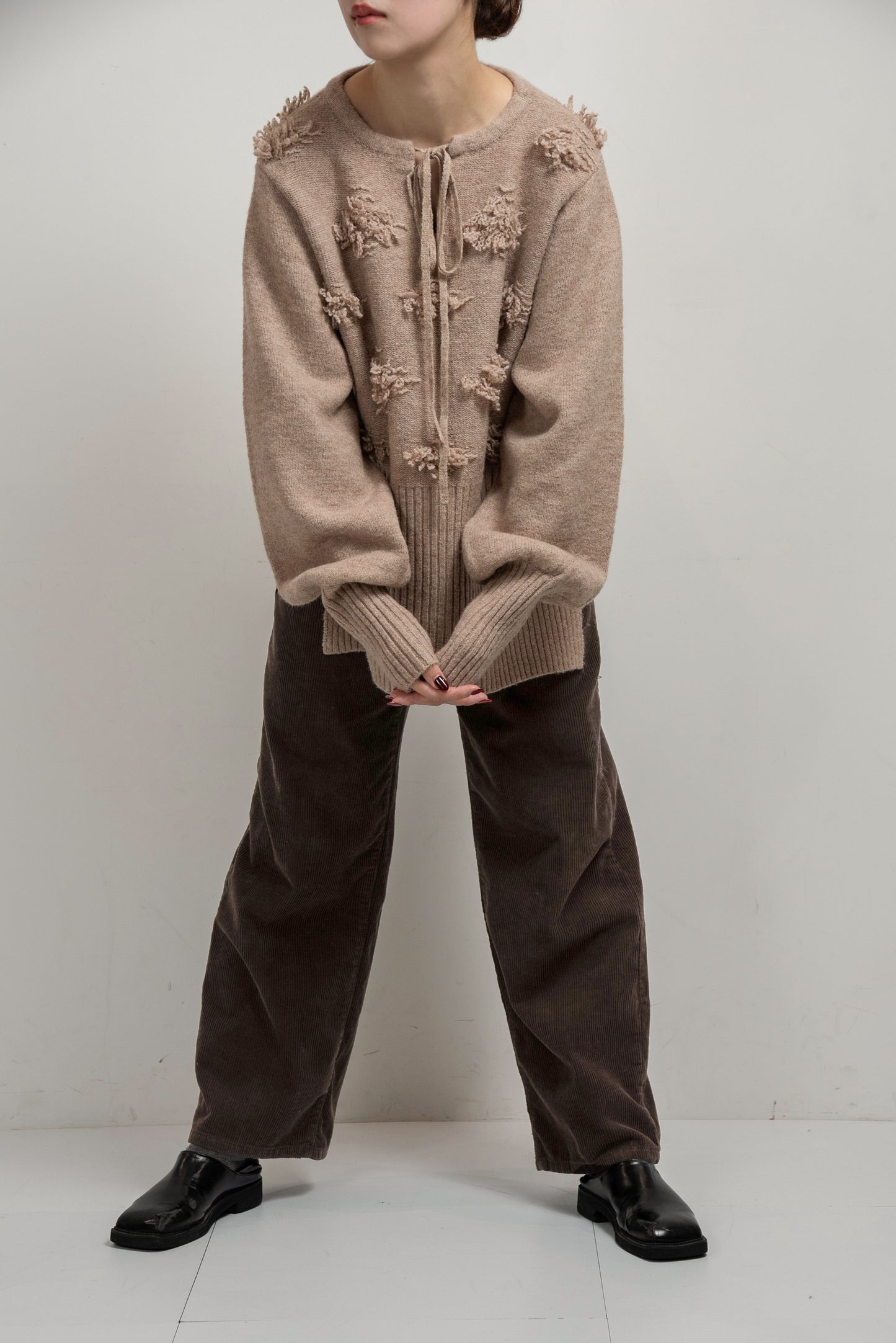 string neck 2way fringe knit