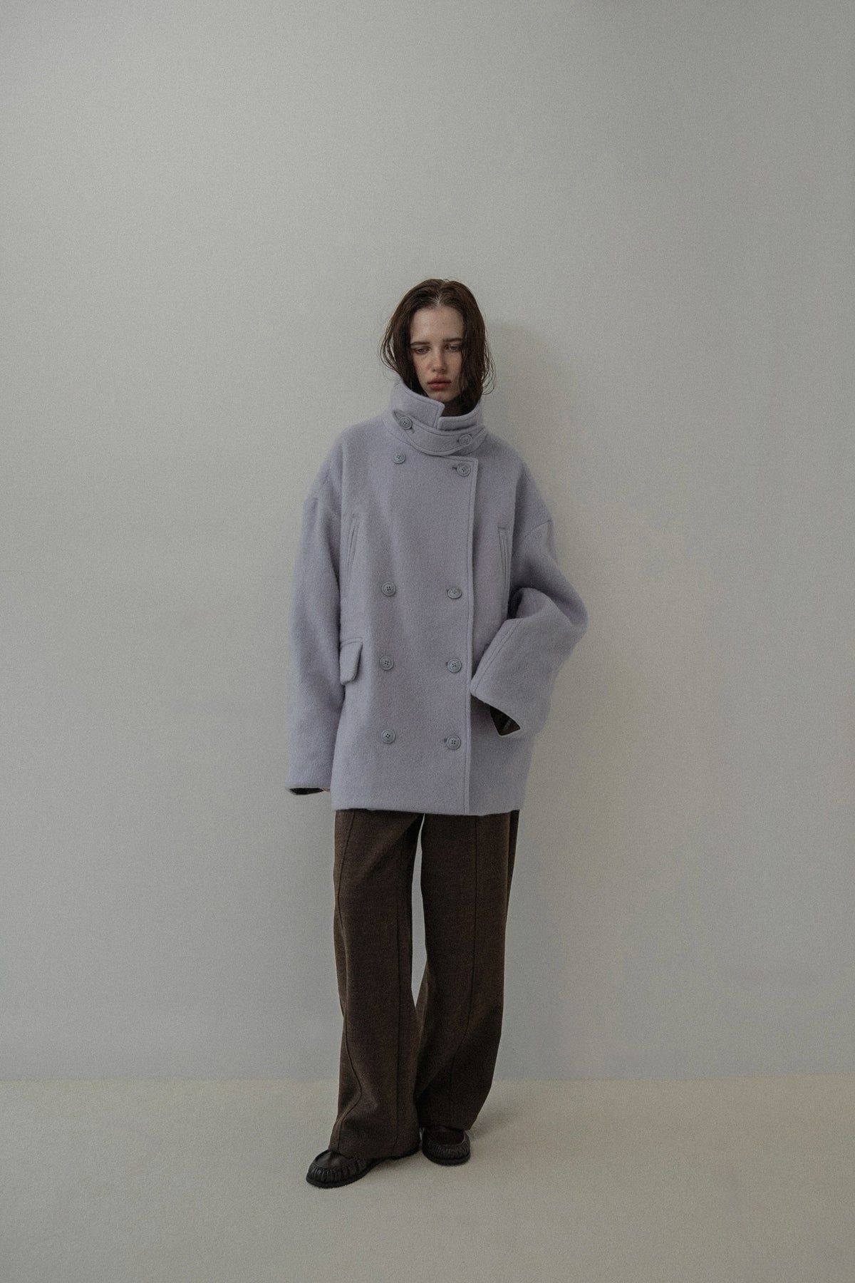 2way collar contrast cuff double coat