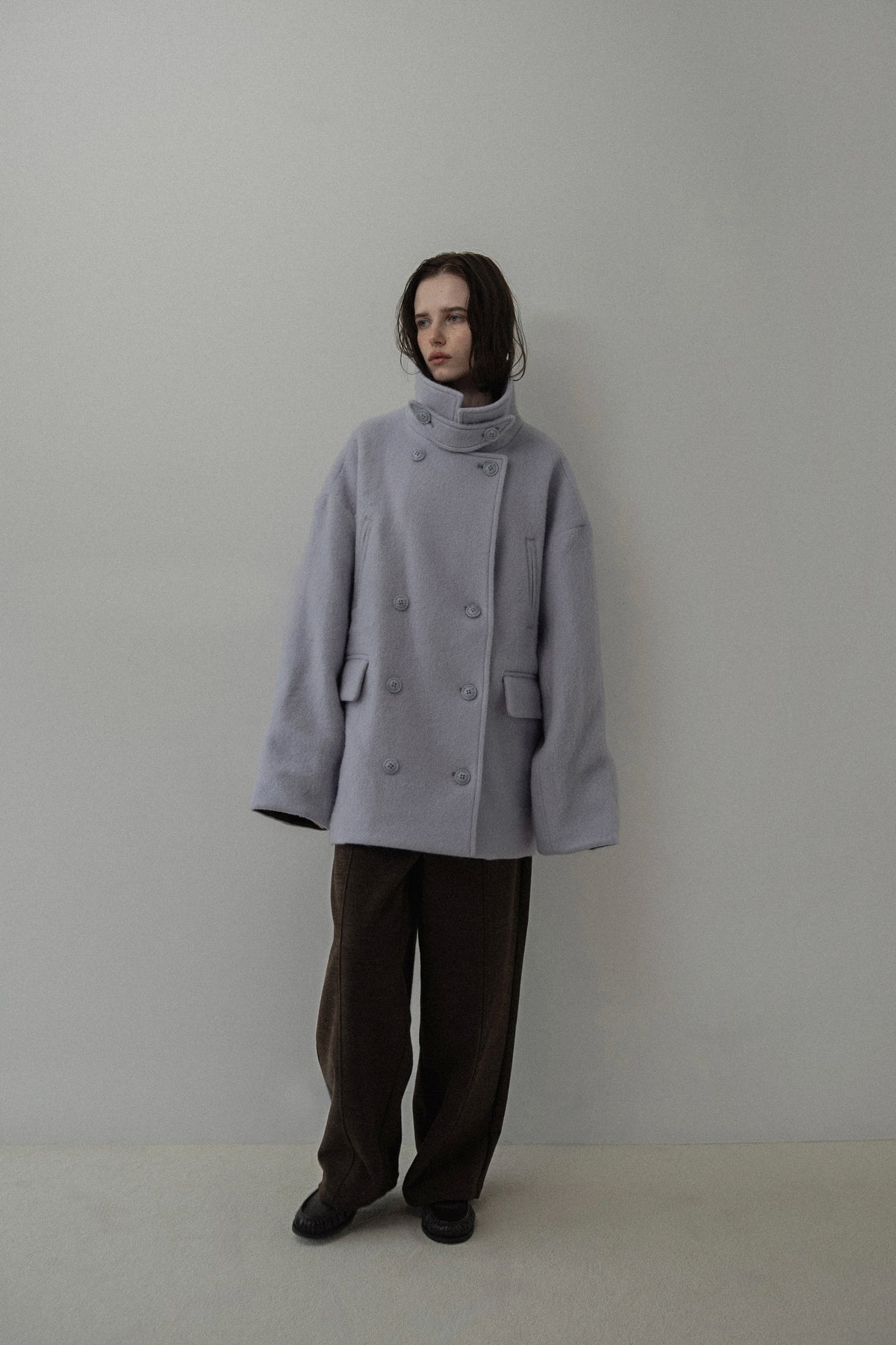 2way collar contrast cuff double coat