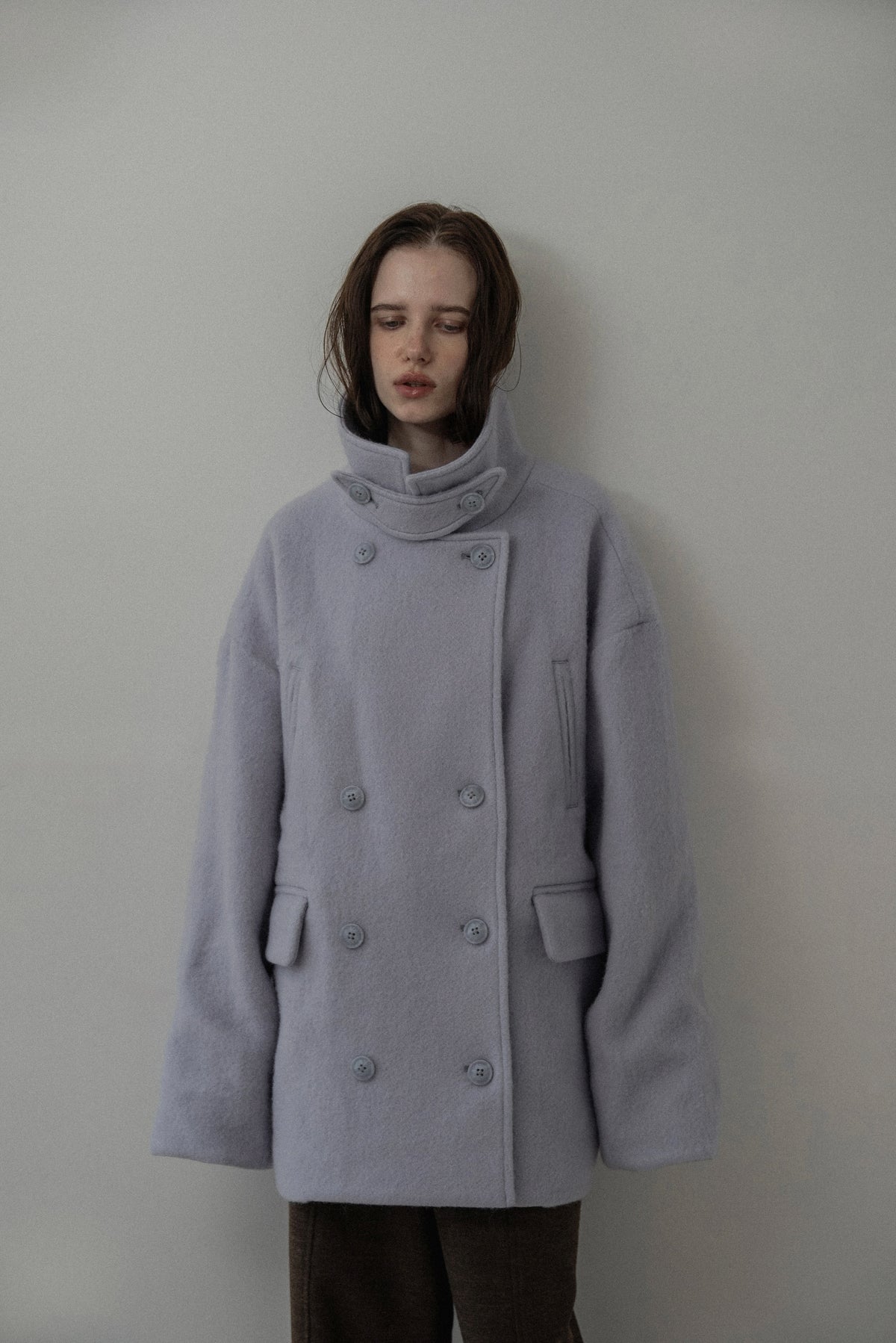 2way collar contrast cuff double coat
