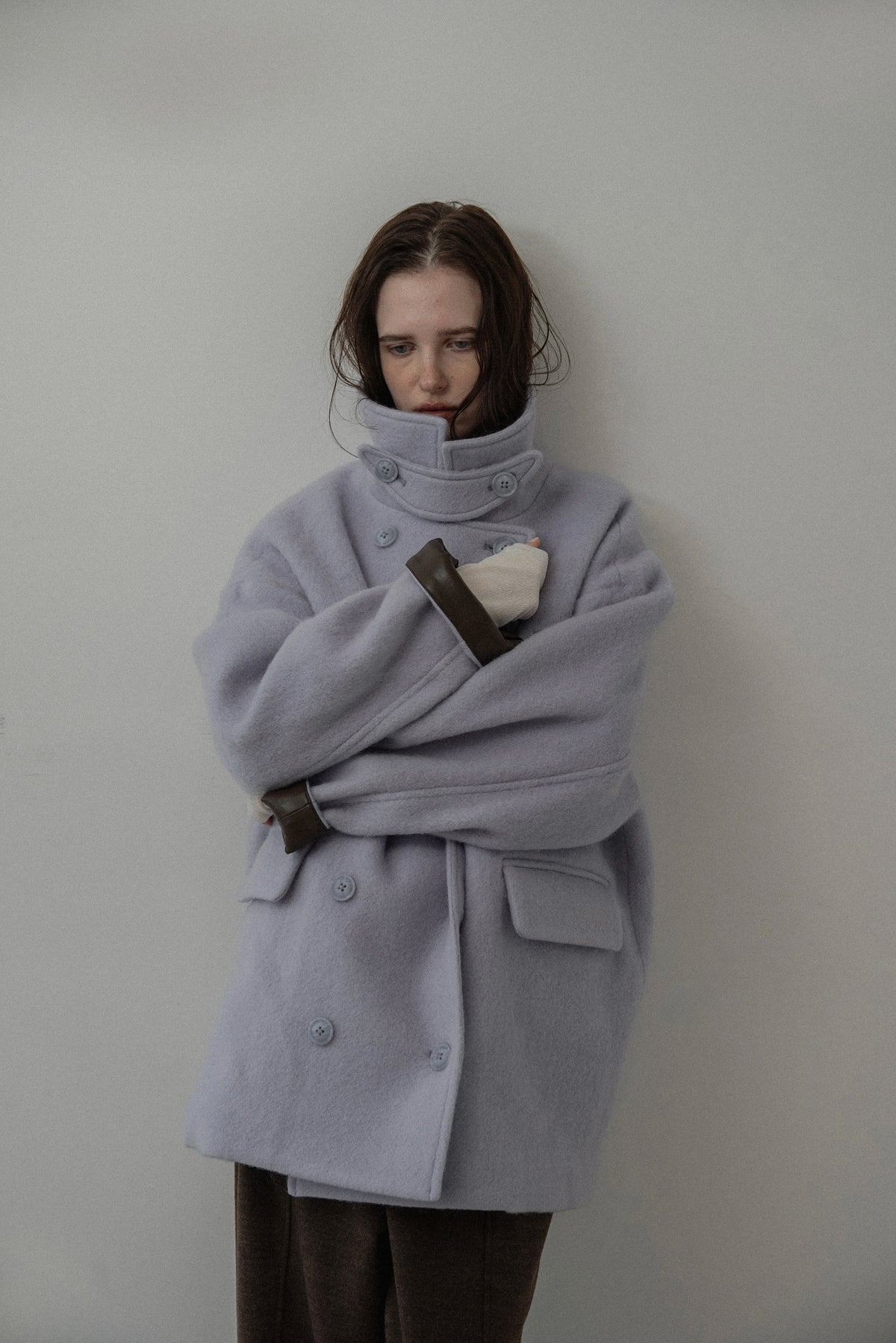 2way collar contrast cuff double coat