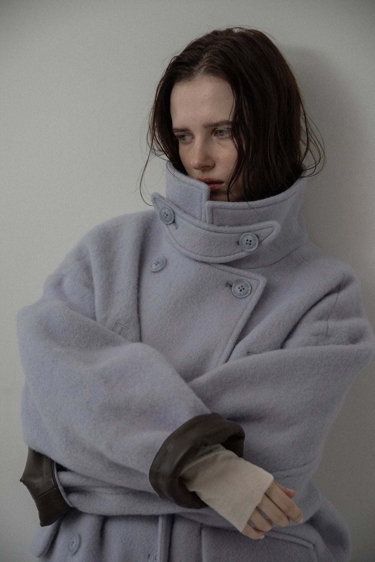 2way collar contrast cuff double coat