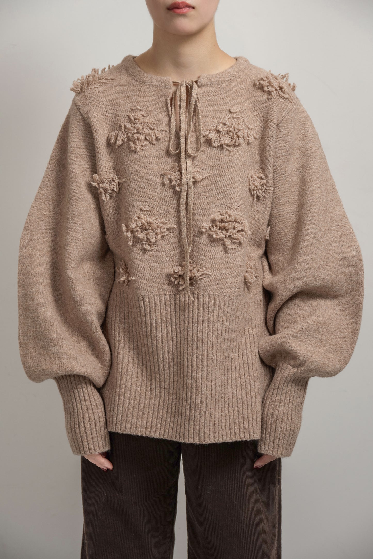 string neck 2way fringe knit