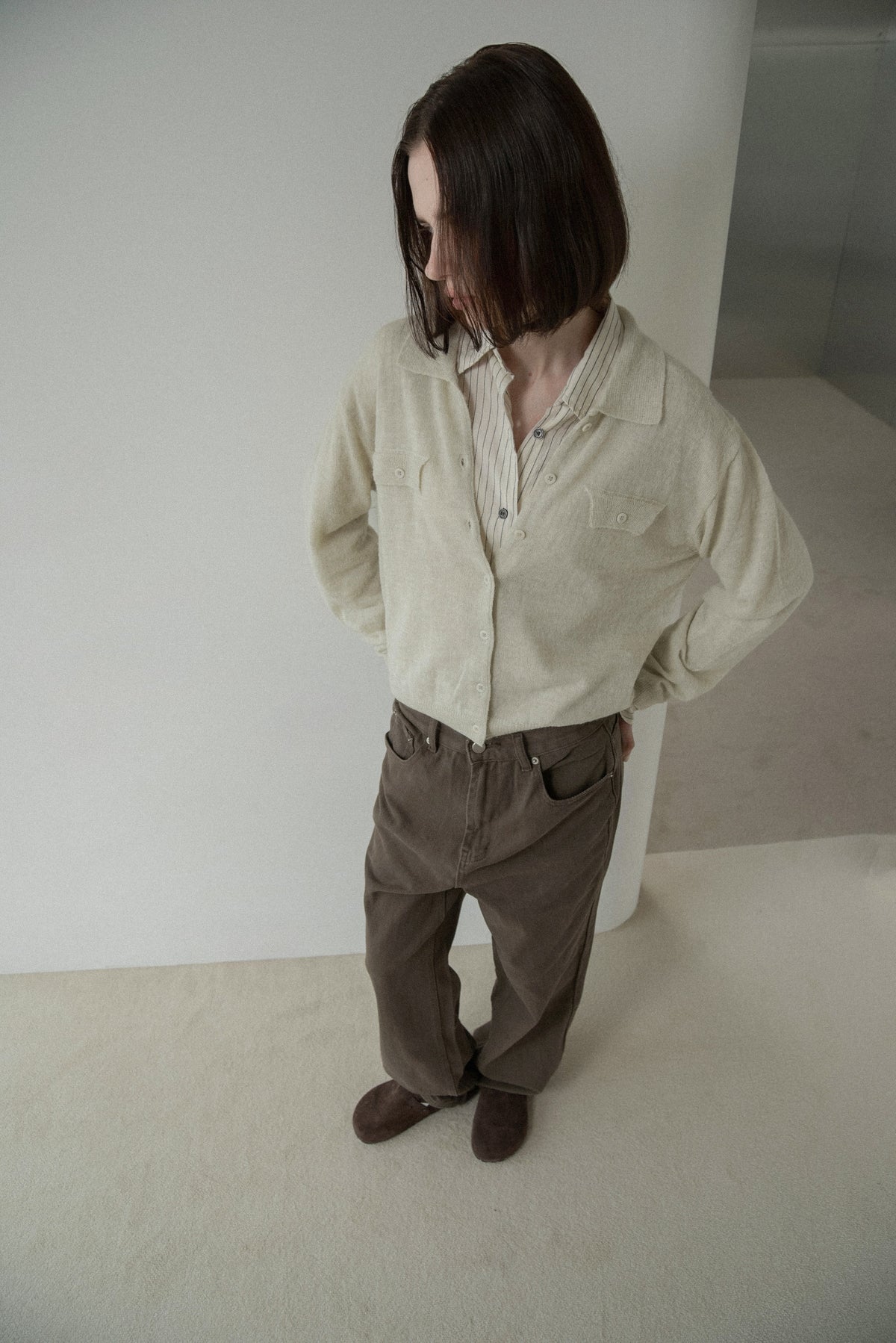 soft touch polo cardigan knit tops