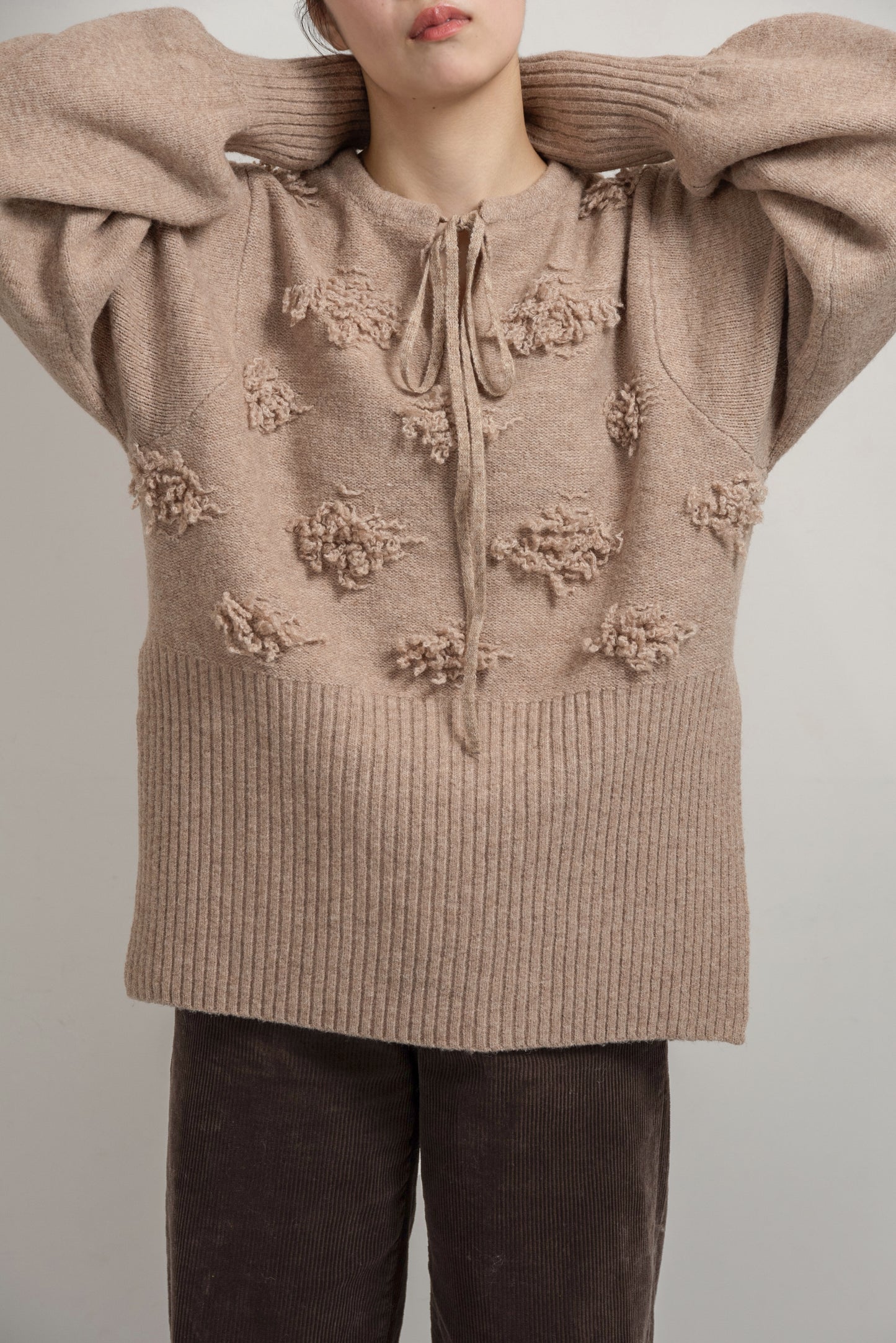 string neck 2way fringe knit