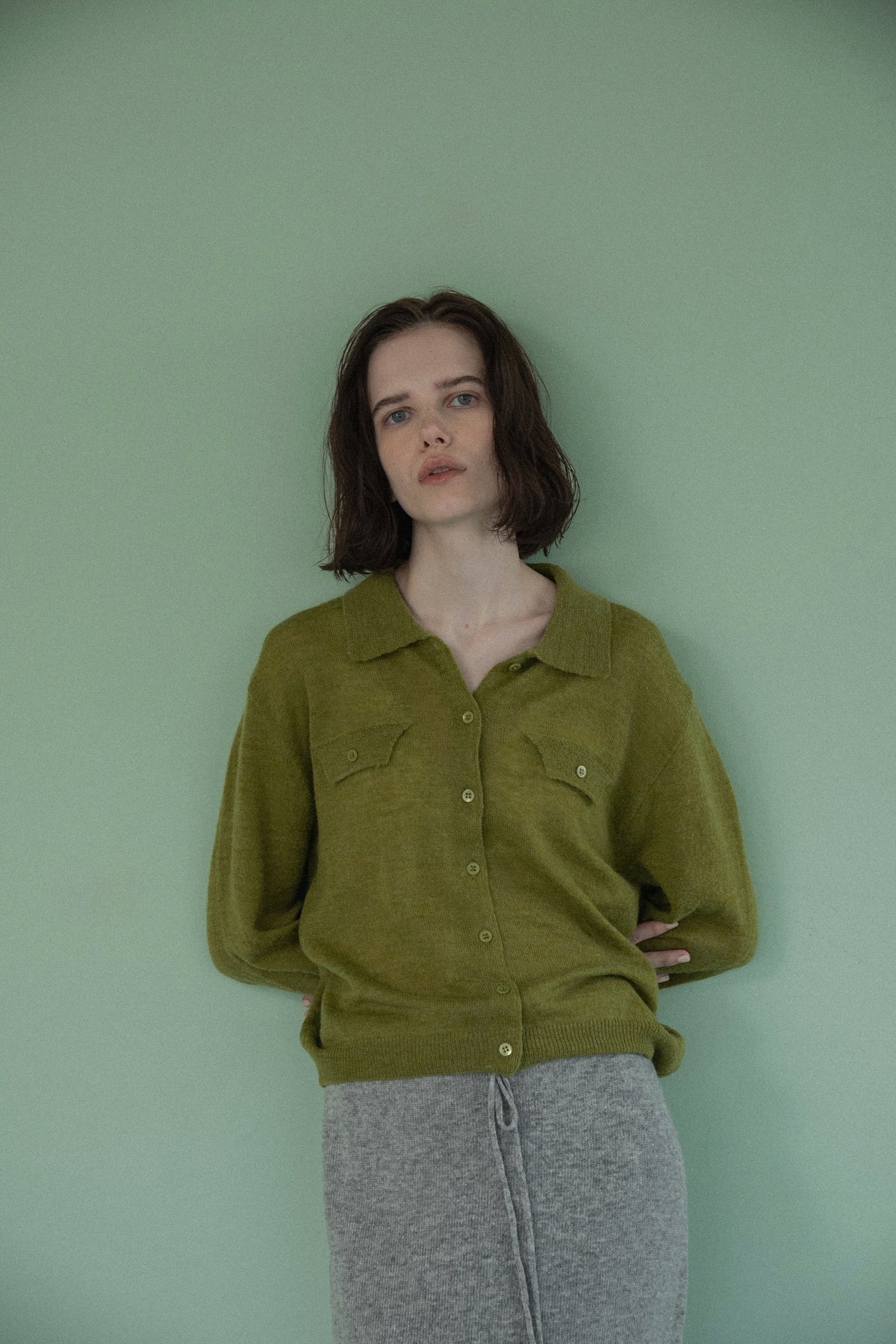 soft touch polo cardigan knit tops