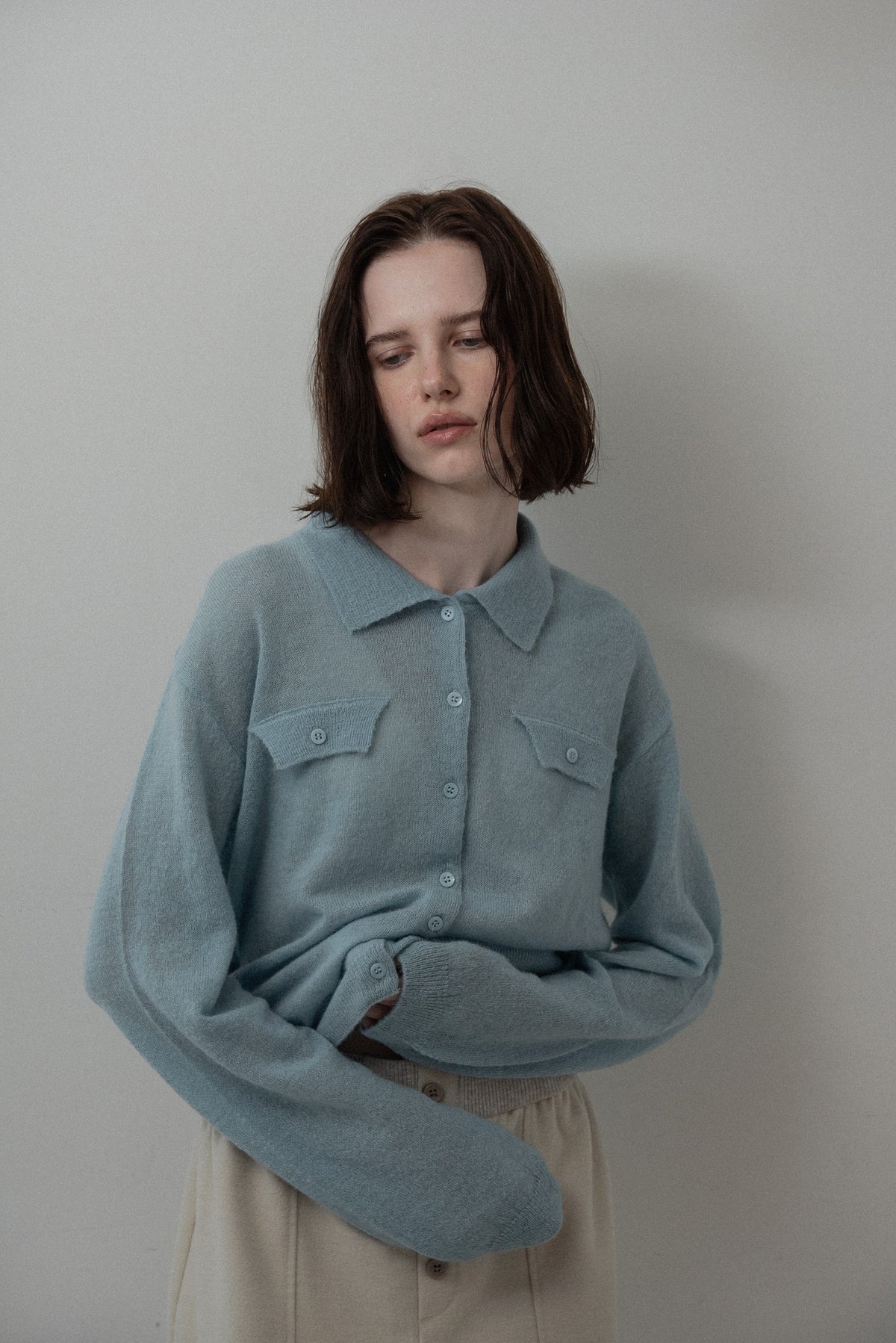 soft touch polo cardigan knit tops