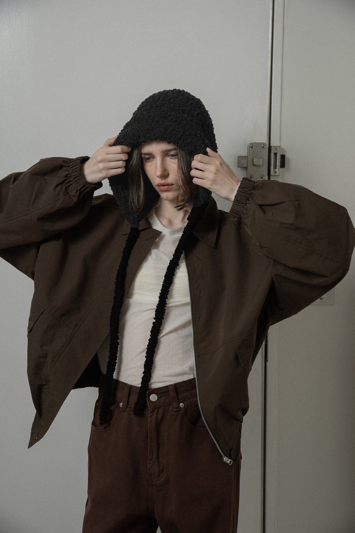 pocket detail rounded blouson jacket