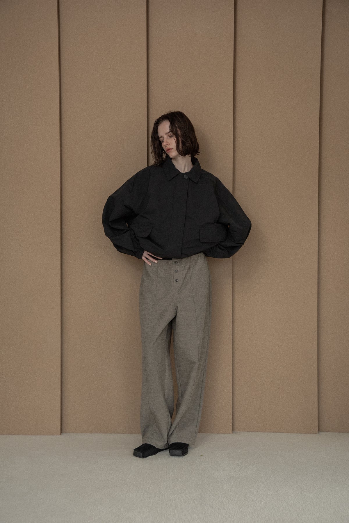 pocket detail rounded blouson jacket
