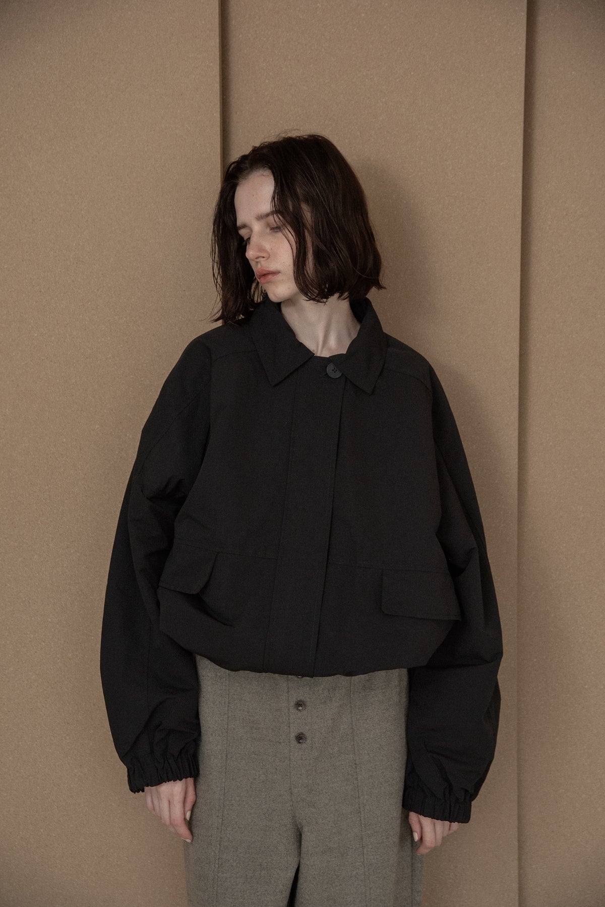 pocket detail rounded blouson jacket