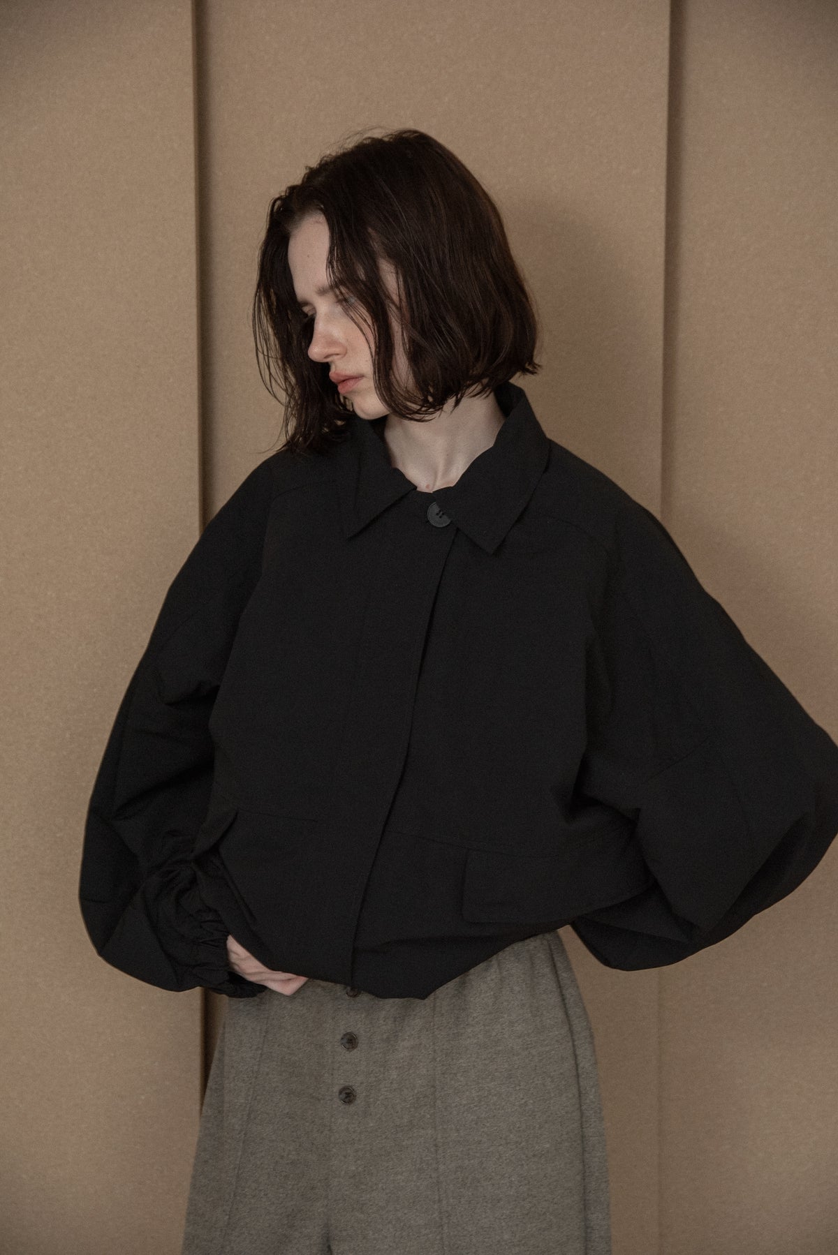 pocket detail rounded blouson jacket