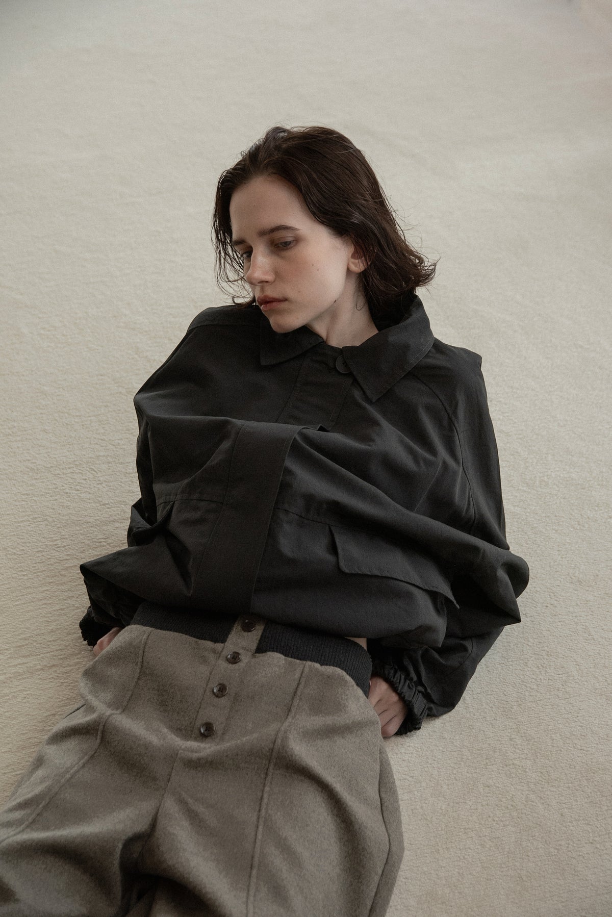 pocket detail rounded blouson jacket