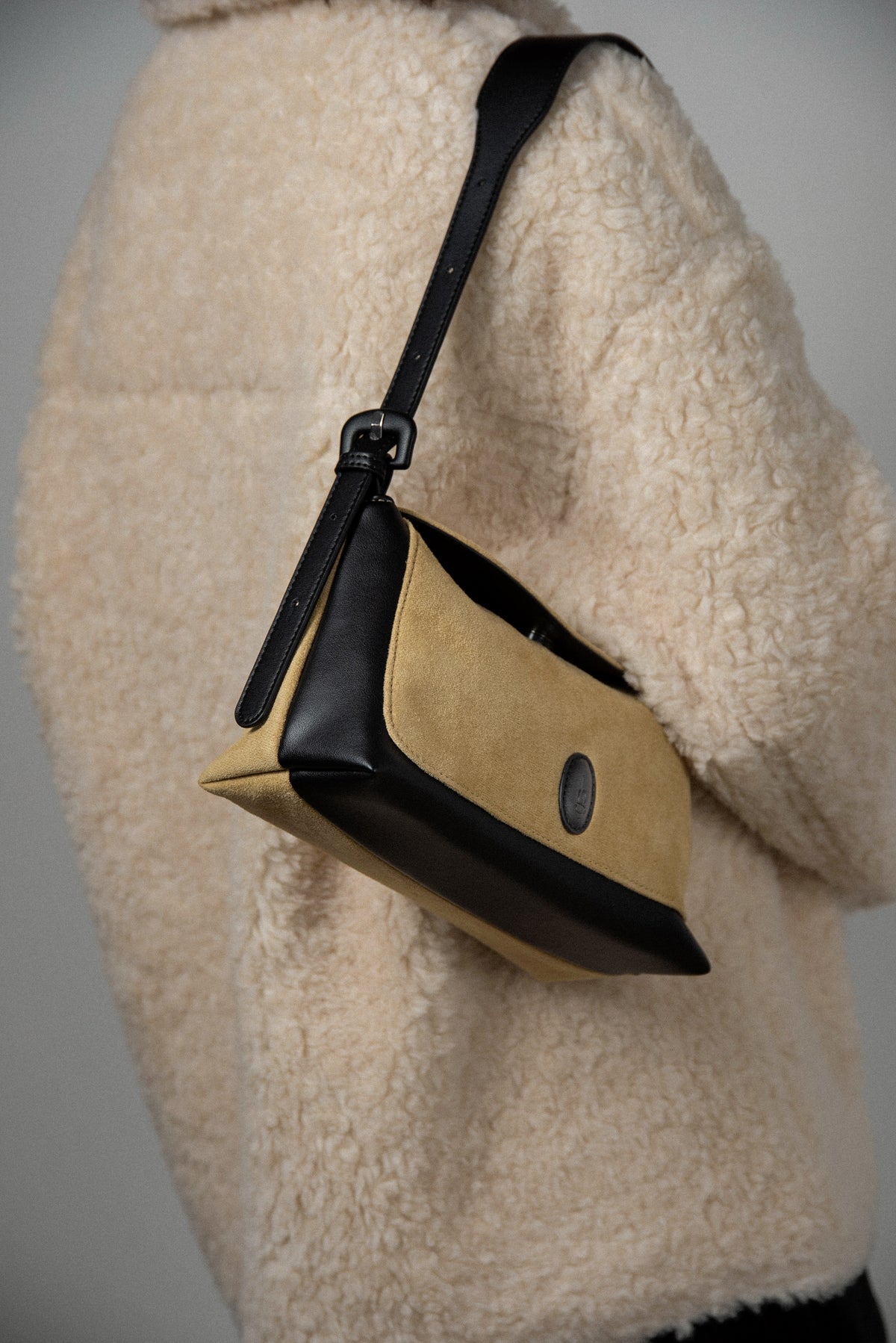 emboss patch round flap one handle bag