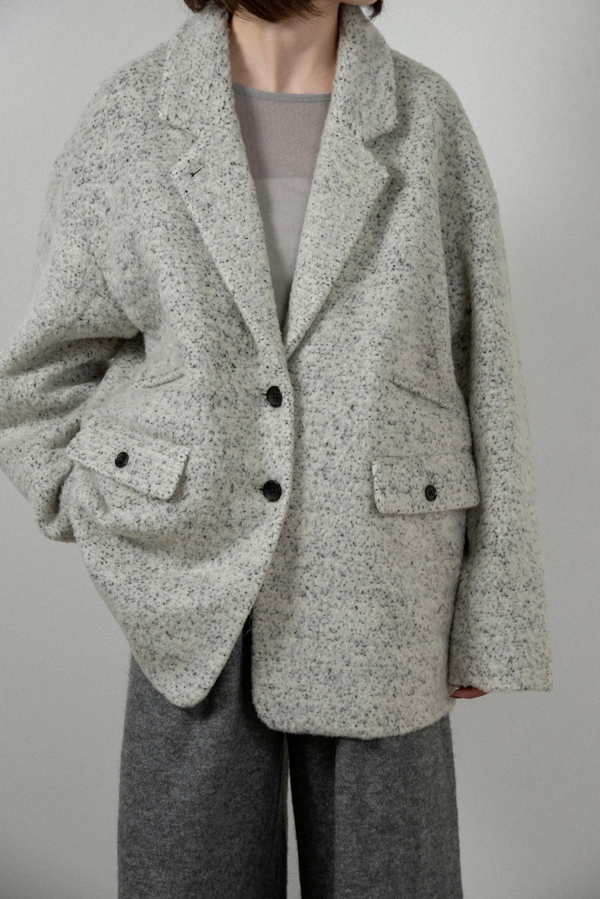 pebble pattern neck 2way jacket coat