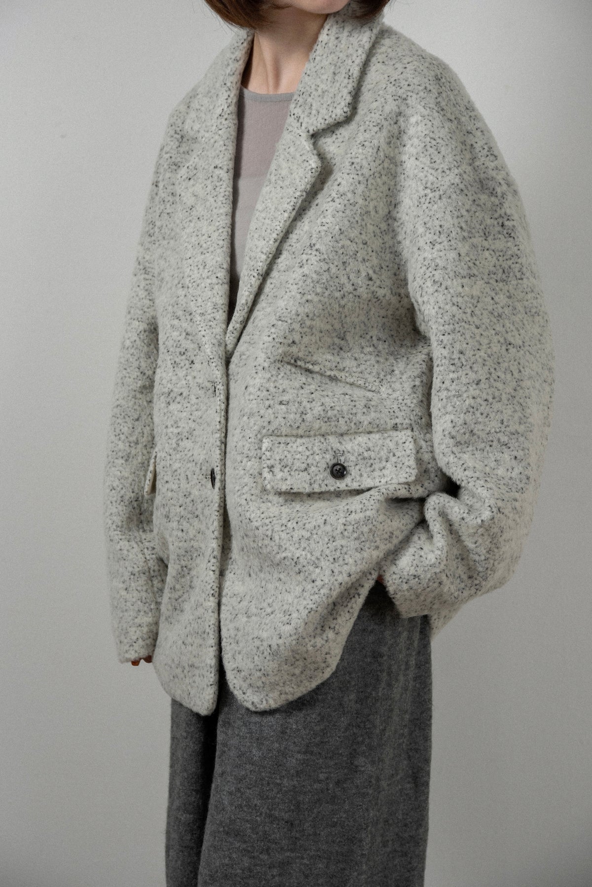 pebble pattern neck 2way jacket coat