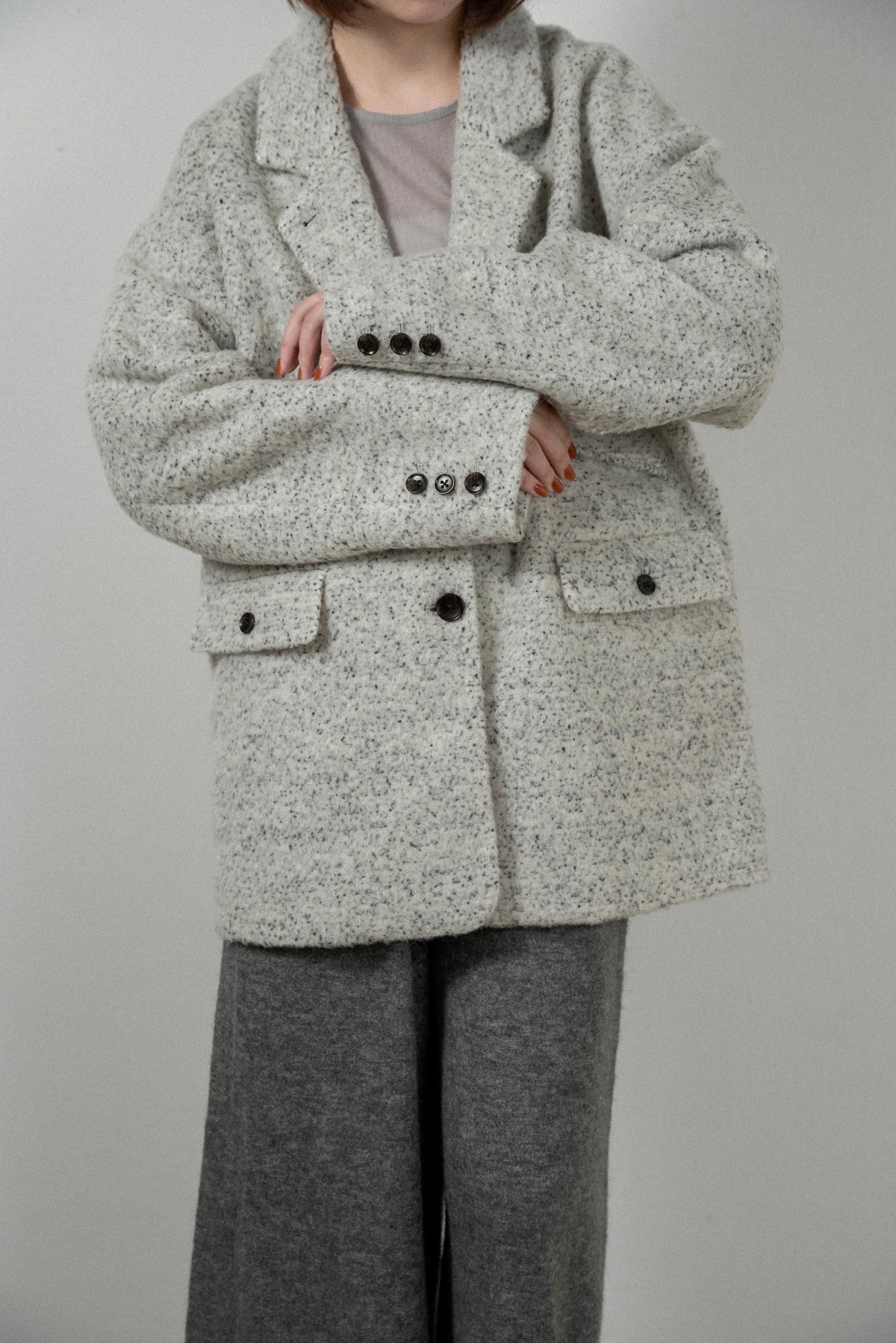 pebble pattern neck 2way jacket coat